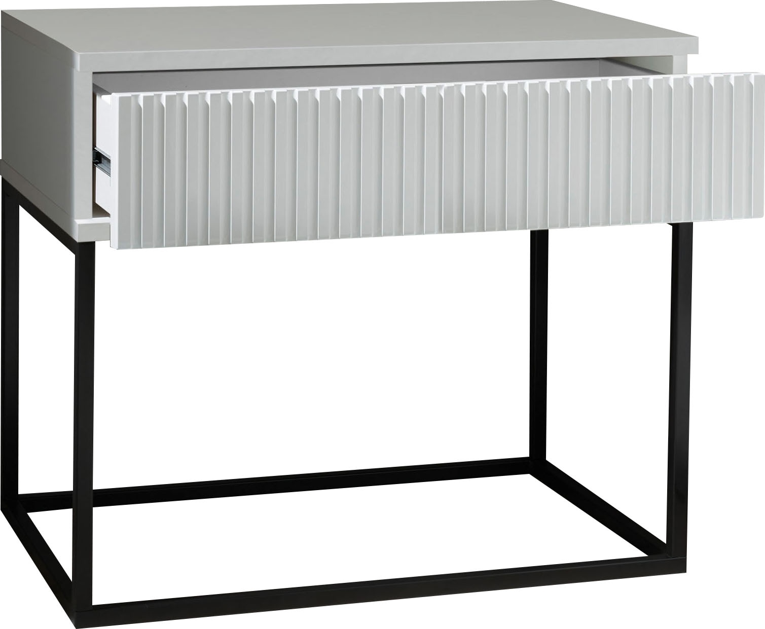 Schlafkontor Nachtkommode »Marle Nachtkonsole, Nachtkästchen auf Metall-Fußgestell« Schubkasten in Rillenoptik auf schwarzem Metallgestell