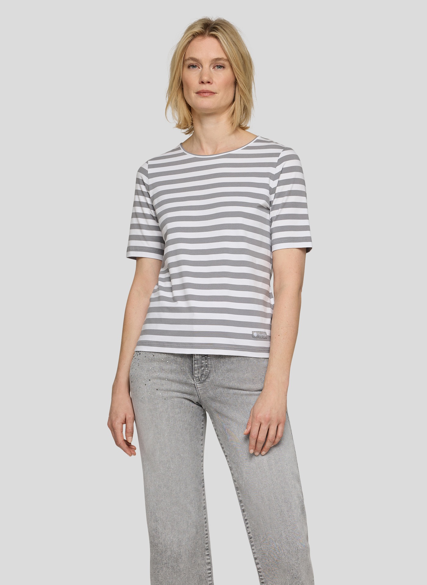 Print-Shirt RABE "T-Shirt", Damen, Gr. 48, hellgrau, 92%Baumwolle 8%Elasthan, tailliert, Shirts