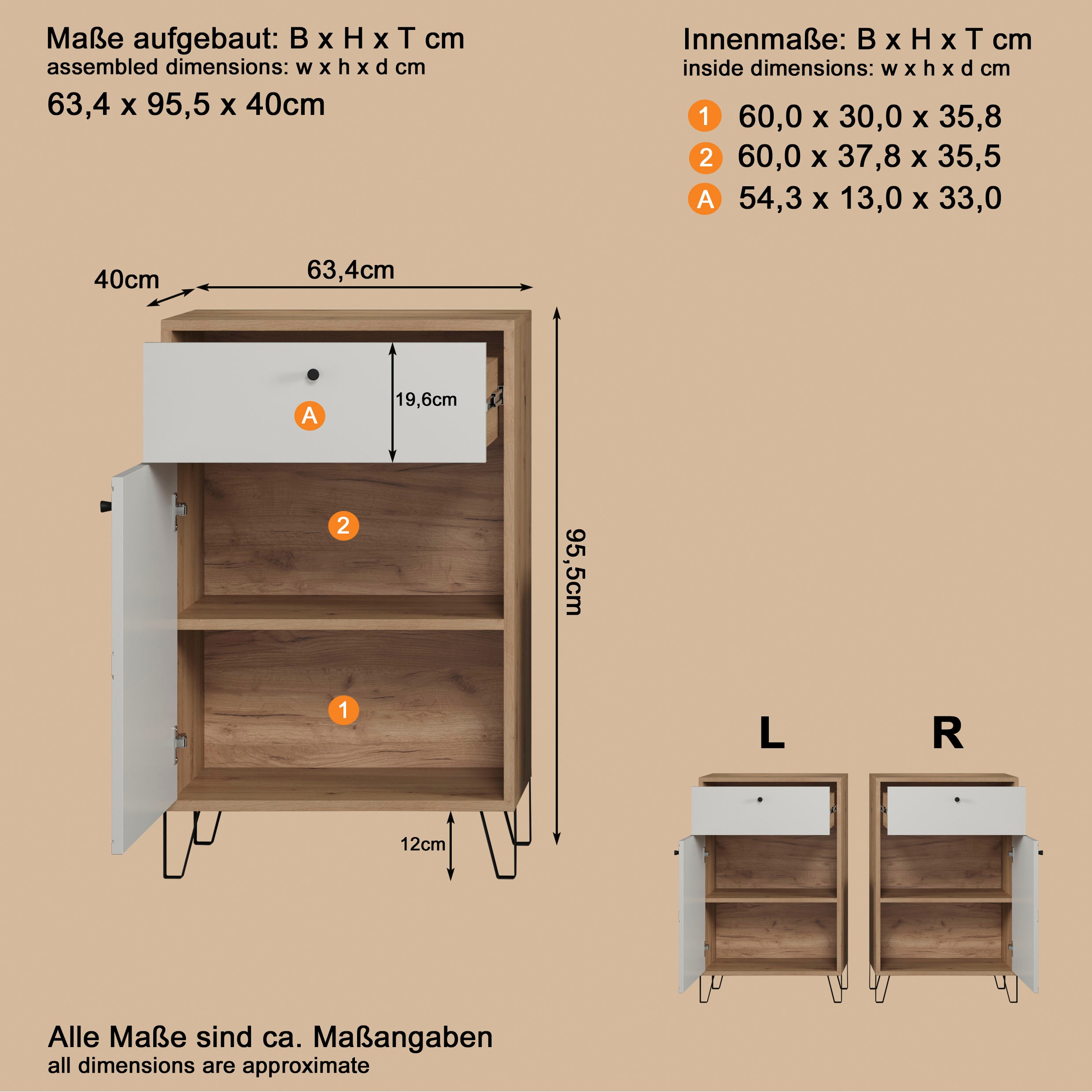 Thumbnail - PLACES OF STYLE Kommode "Tarragona" 1 Stk. tlg. Kommode, Tür, Schublade & Soft-Close - (B/T/H) 63/40/96 cm
