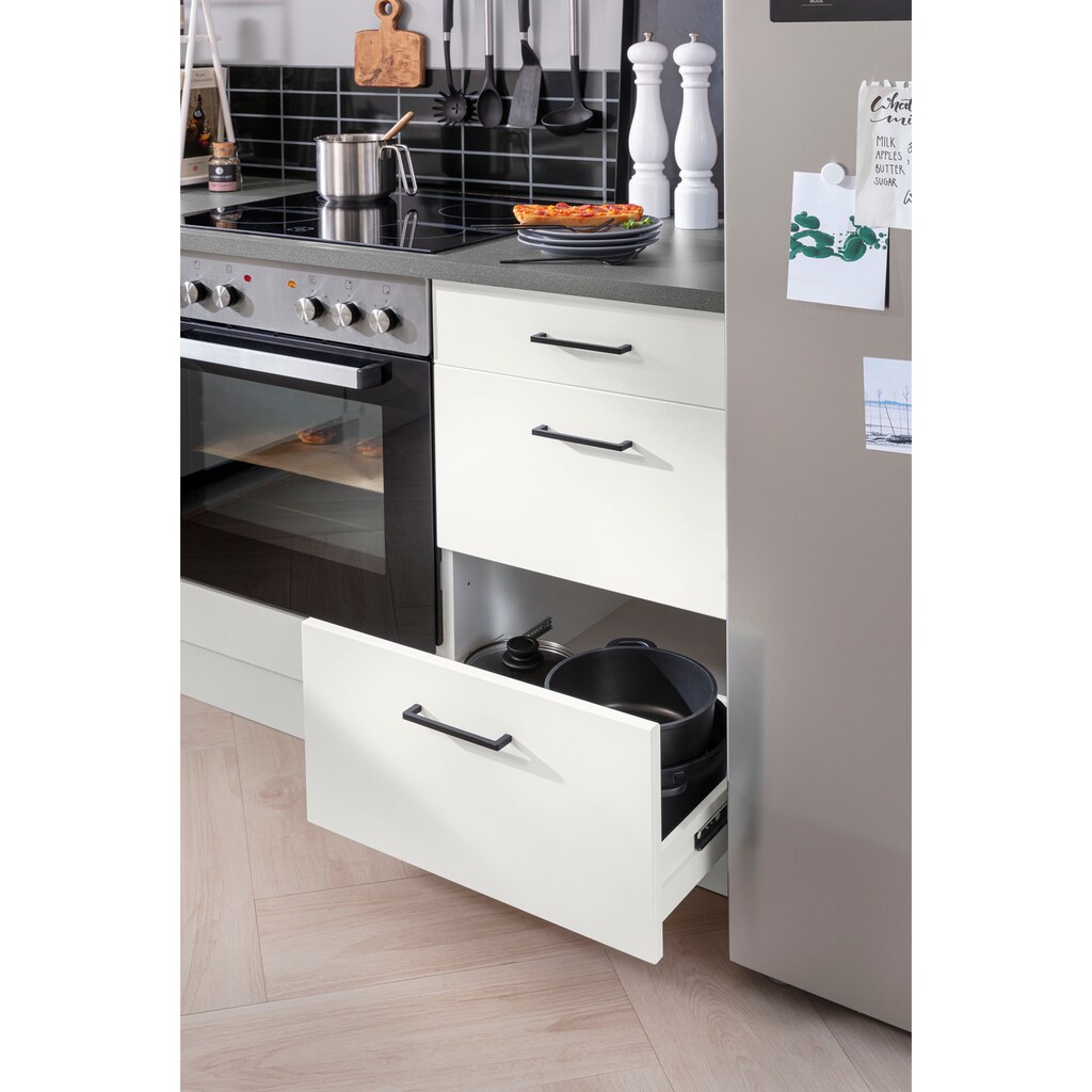 Wohnen Küchenmöbel HELD MÖBEL Winkelküche »Trier«, mit E-Geräten, Stellbreite 220/220 cm weiß Hochglanz/weiß
