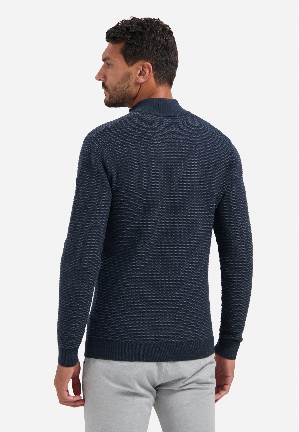 NO EXCESS Stehkragenpullover "No Excess Waffelstrickpullover mit Half-Zip" günstig online kaufen