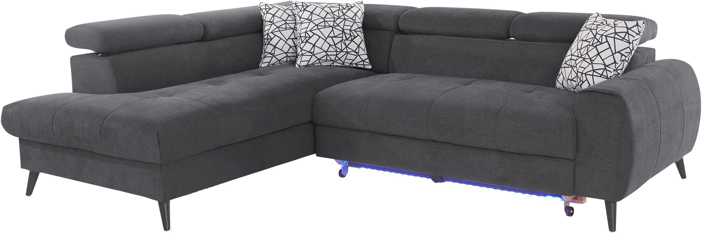 COTTA Ecksofa »Mia L-Form mit 3 Zierkissen«, wahlweise mit Bettfunktion, Bettkasten, Beleuchtung & Wireless-Charger
