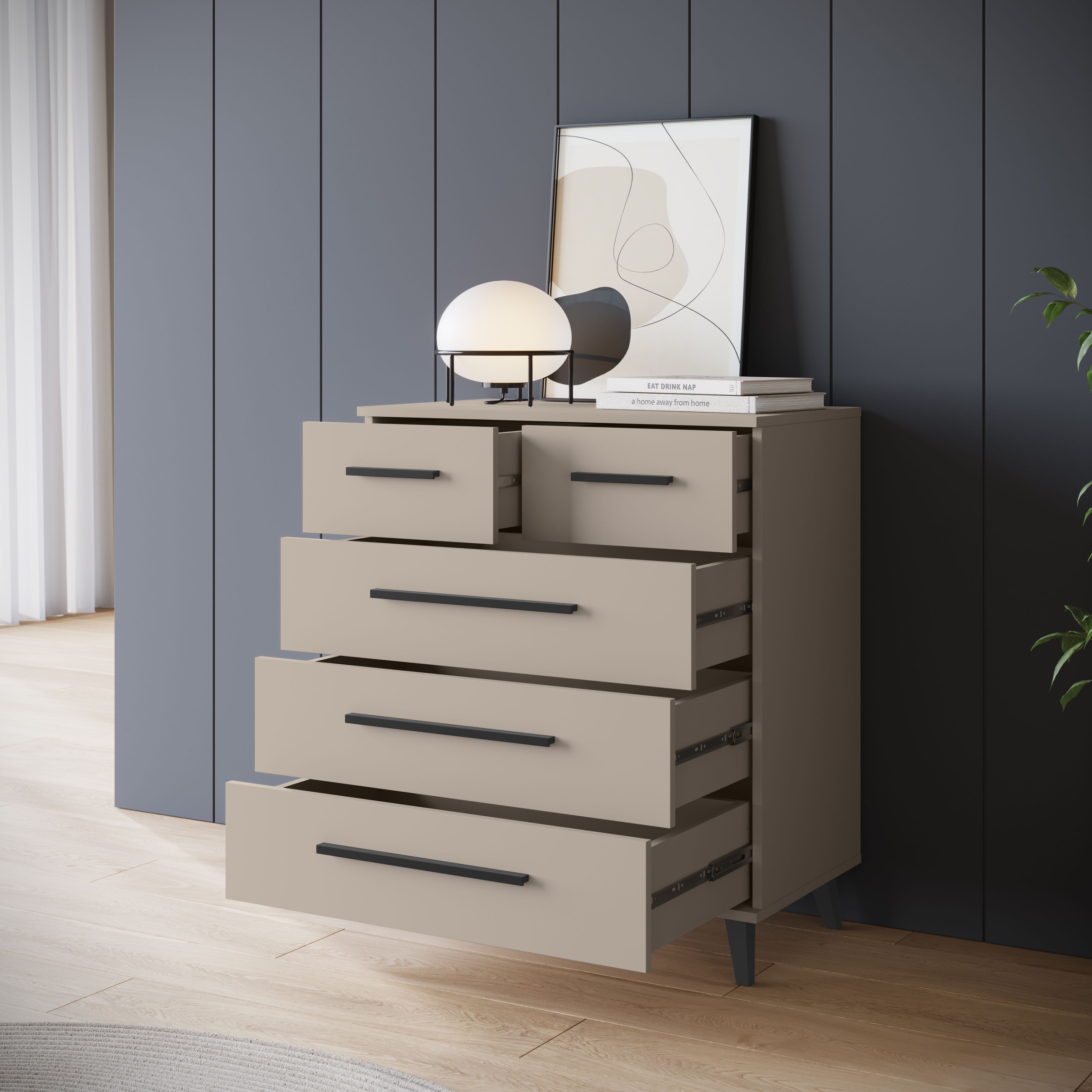 INOSIGN Sideboard »Lagos, Kommode, 5 Schubladen, schwarze Griffe & Füße«, (1 St.), modernes Design, B/T/H je 70/39,5/82,5 cm, pflegeleichte Oberfläche