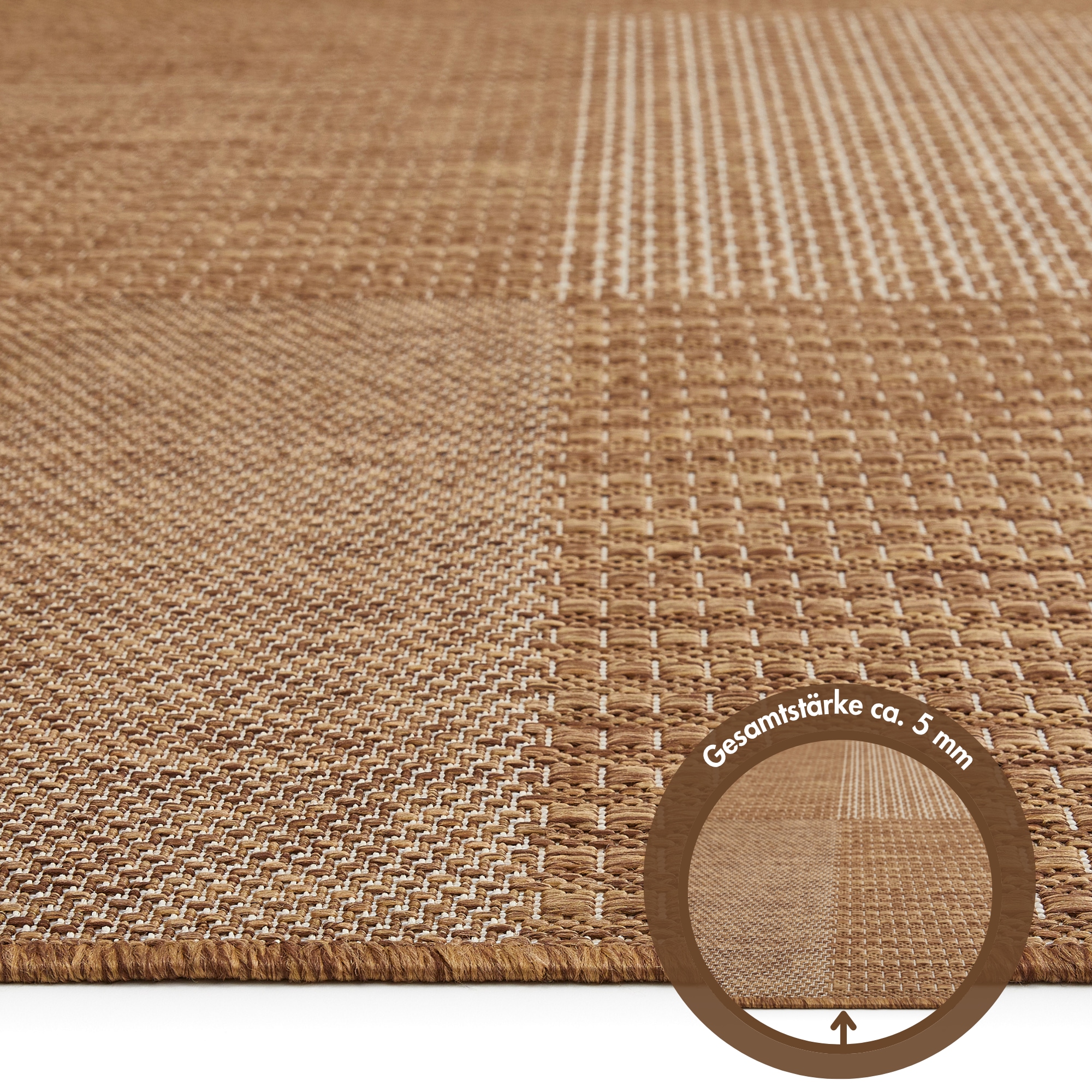 Andiamo Teppich »ARIZONA1« rechteckig 5 mm Höhe Flachgewebe, kariertes Muster, In- und Outdoor geeignet, wetterfest