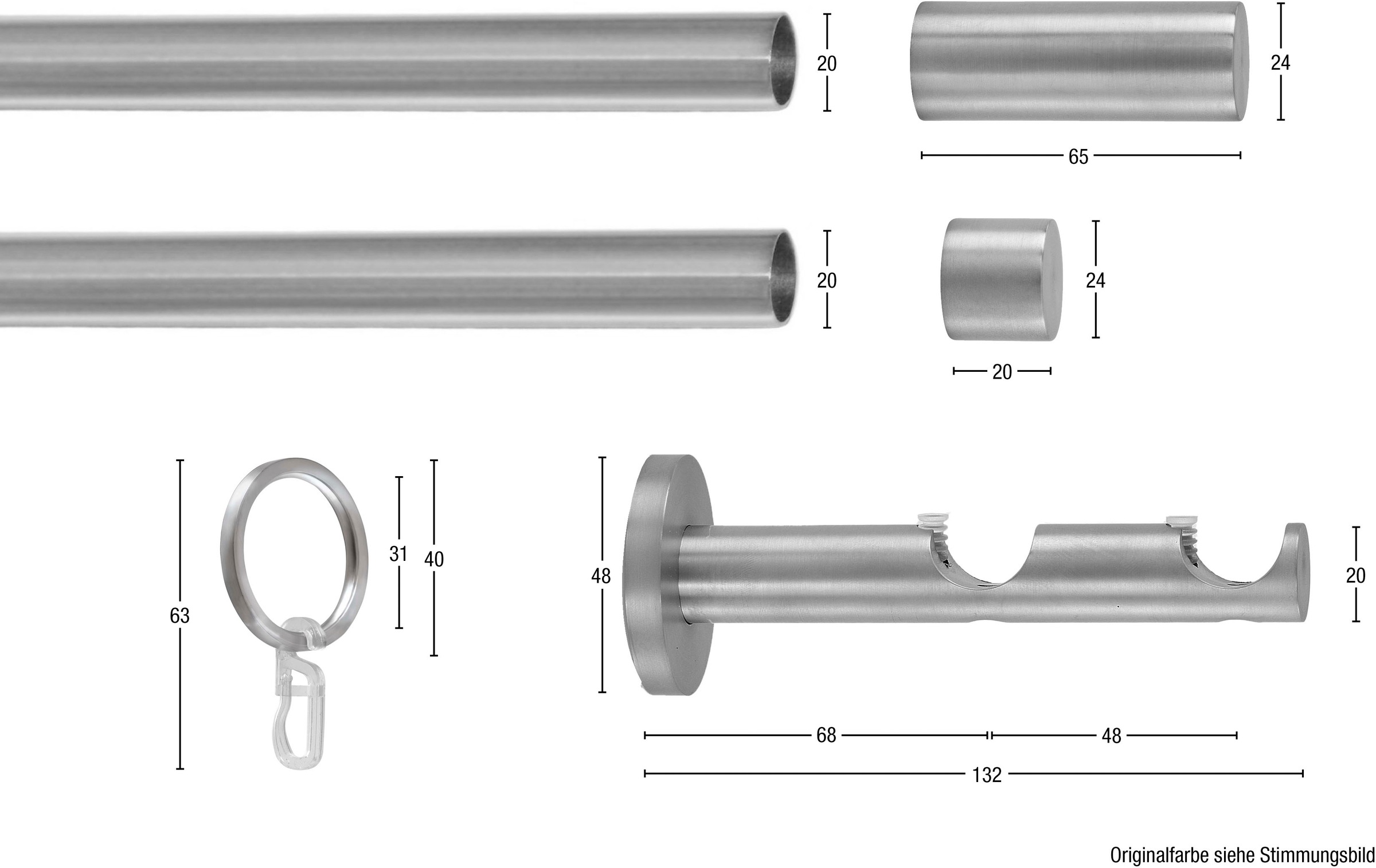 GARESA Gardinenstange »EASY«, 2 läufig-läufig, Wunschmaßlänge, Vorhanggarnitur, verlängerbar, Wandmontage, Aluminium, mit Ringe