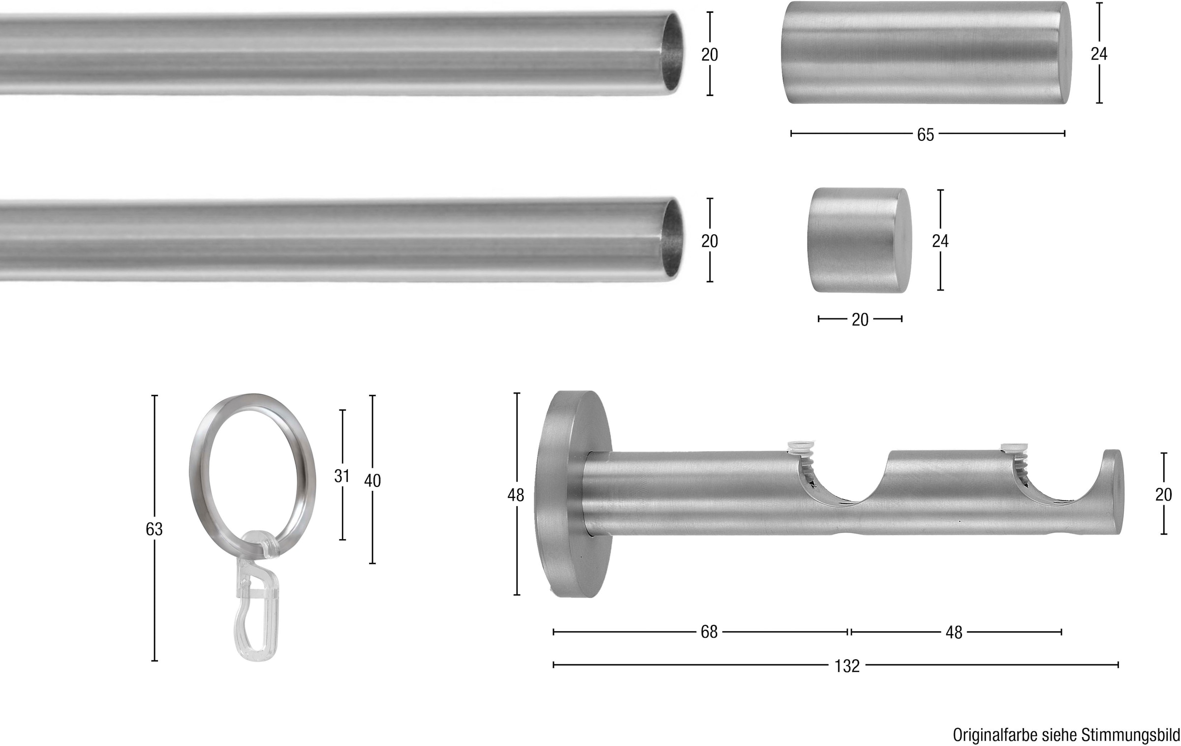 GARESA Gardinenstange »EASY«, 2 läufig-läufig, Wunschmaßlänge, Vorhanggarnitur, verlängerbar, Wandmontage, Aluminium, mit Ringe