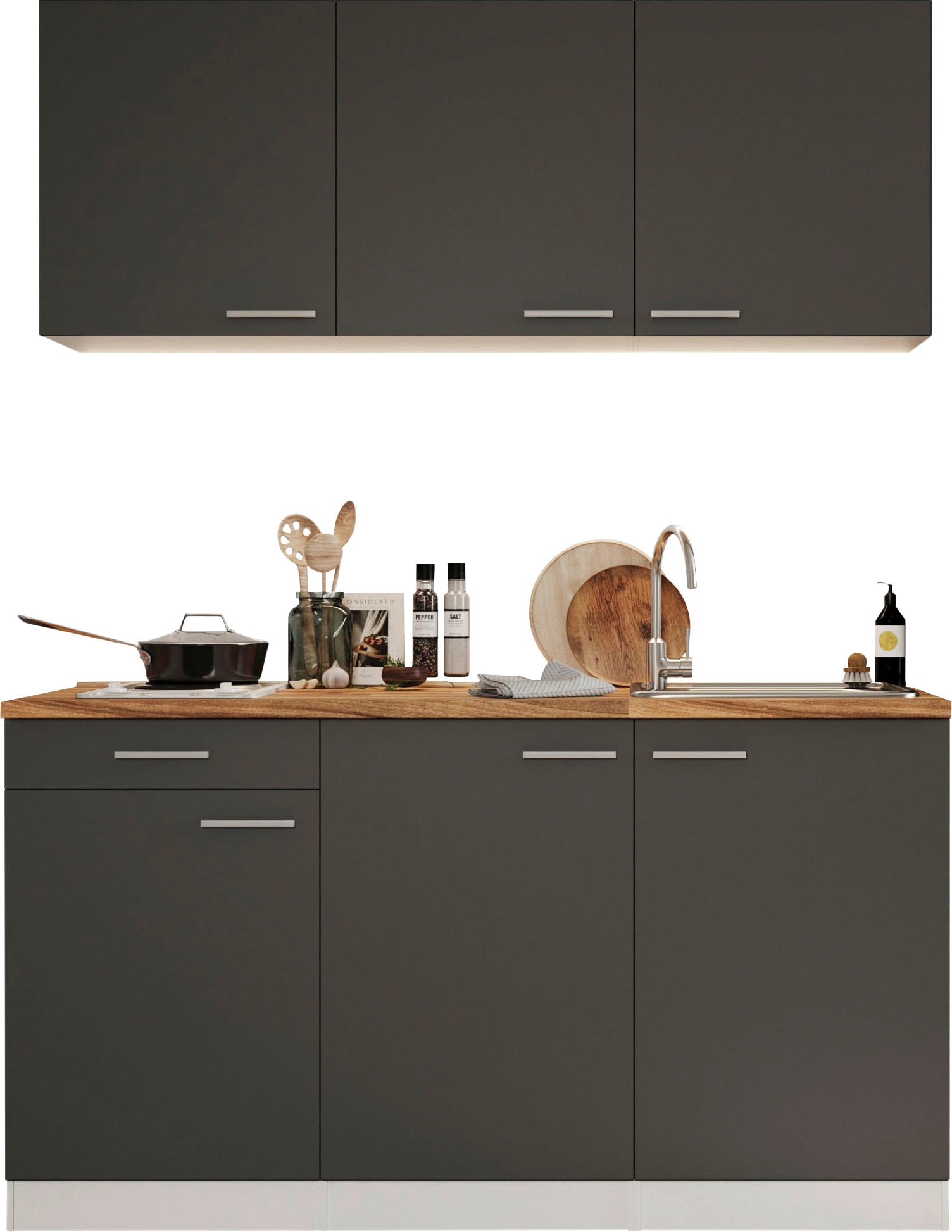 Küche »Luis, mit Duo Kochfeld, wahlweise mit Mikrowelle, Korpus Weiß,«, Breite 150 cm