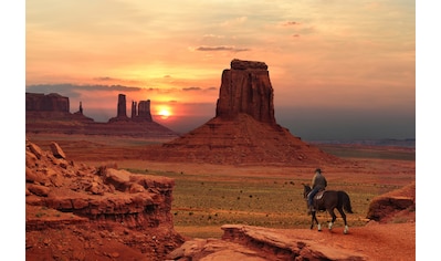 Fototapete »MONUMENT TAL-SANDSTEIN BERGE SONNE STEINE WÜSTE COWBOY«