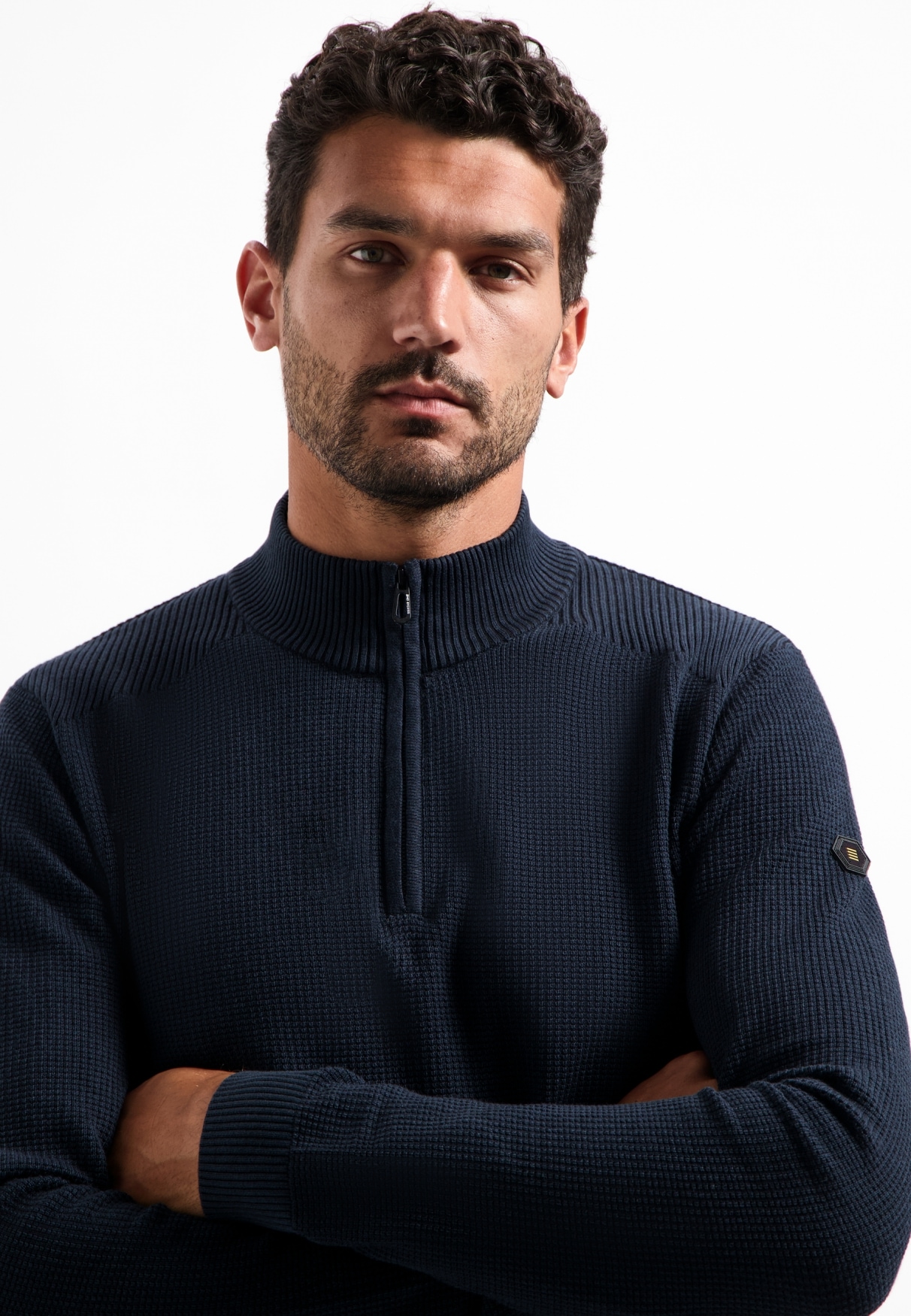 NO EXCESS Stehkragenpullover »No Excess Strukturierter Half-Zip-Pullover«