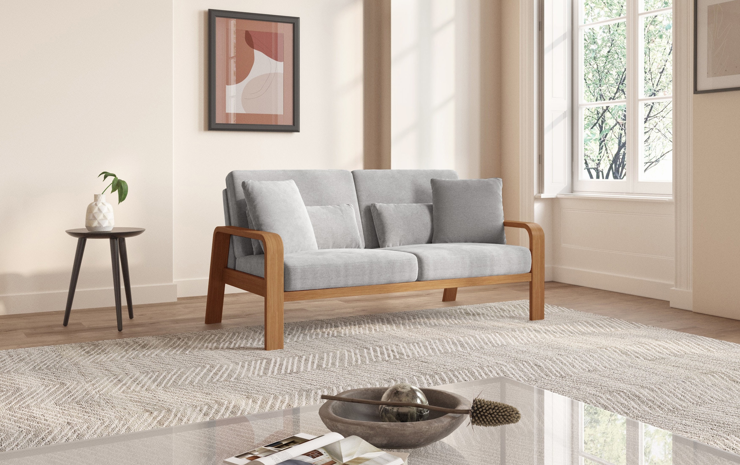 sit&more 2,5-Sitzer »Kolding«, Armlehnen aus eichefarbigem Buchenholz, verschiedene Bezüge und Farben