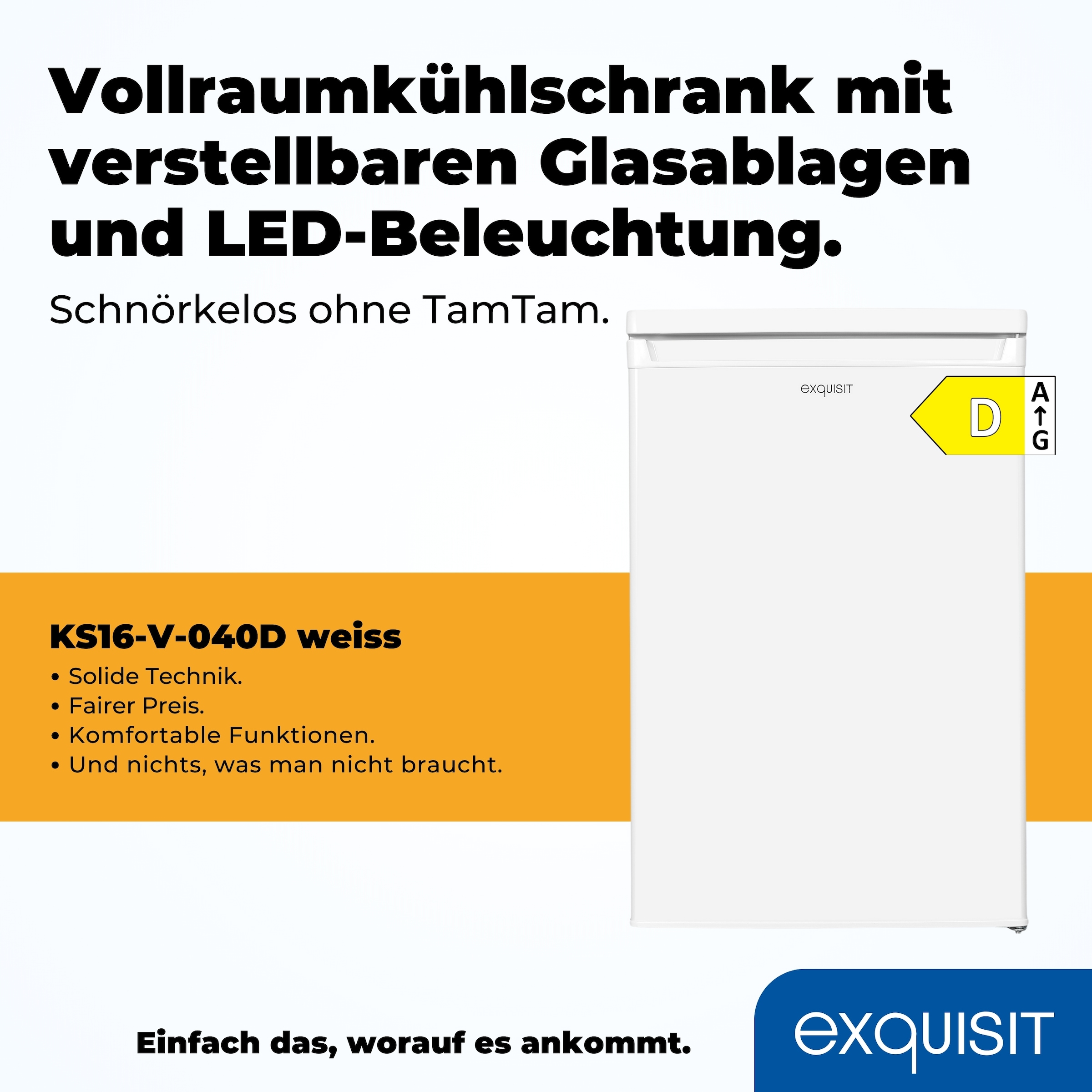 exquisit Vollraumkühlschrank »KS16-V-040D«, 126 Liter Nutzinhalt, Leiser Betrieb, Energieeffizienzklasse D