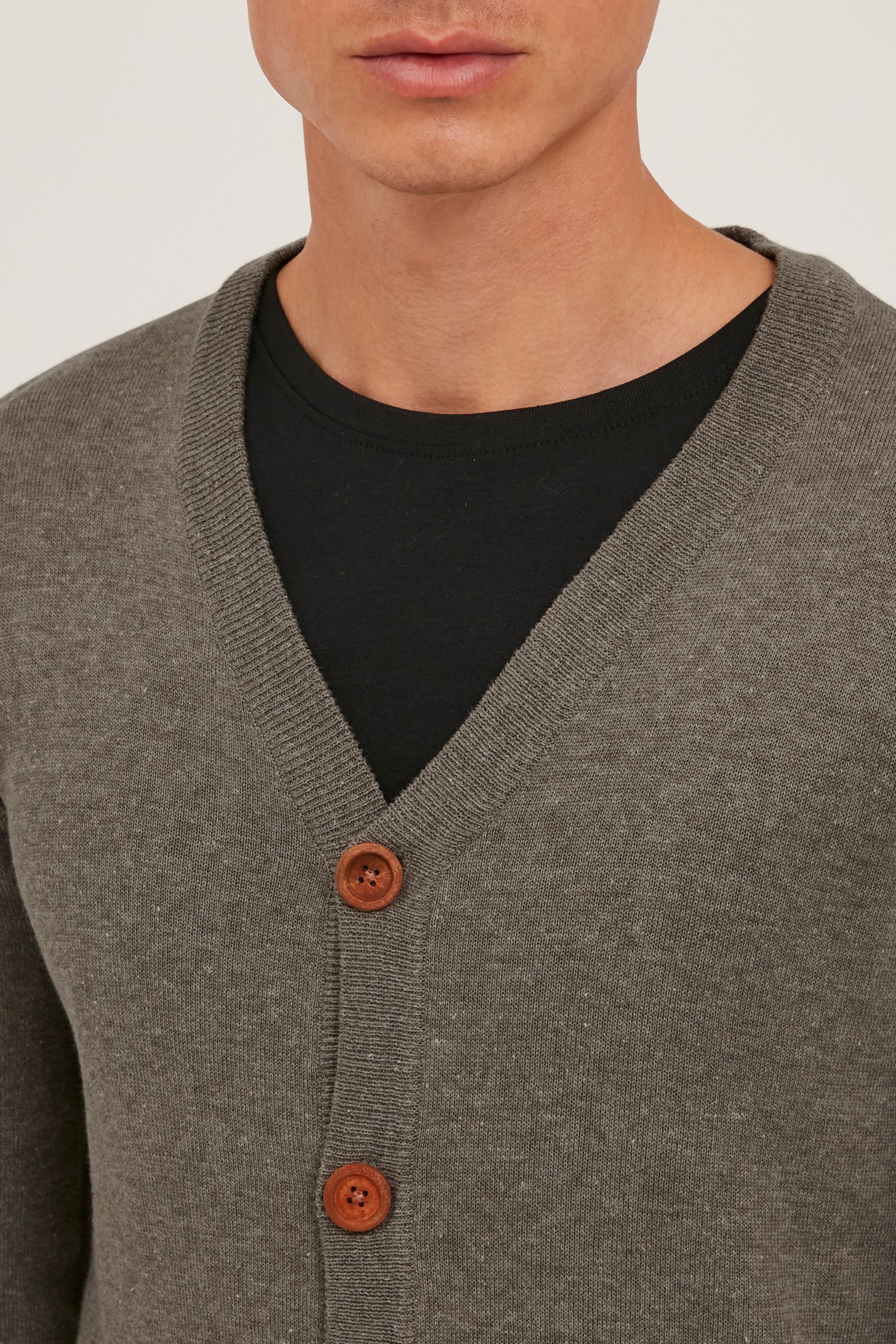 Cardigan BLEND "BHLennard", Herren, Gr. XL, zink mix, Feinstrick, 50% Baumwolle, 50% Polyacryl, unifarben, regular fit, V-Ausschnitt, eingesetzt Strickbündchen, Strickjacken, Strickjacke mit Ton-in-Ton Ellenbogenpatches 6