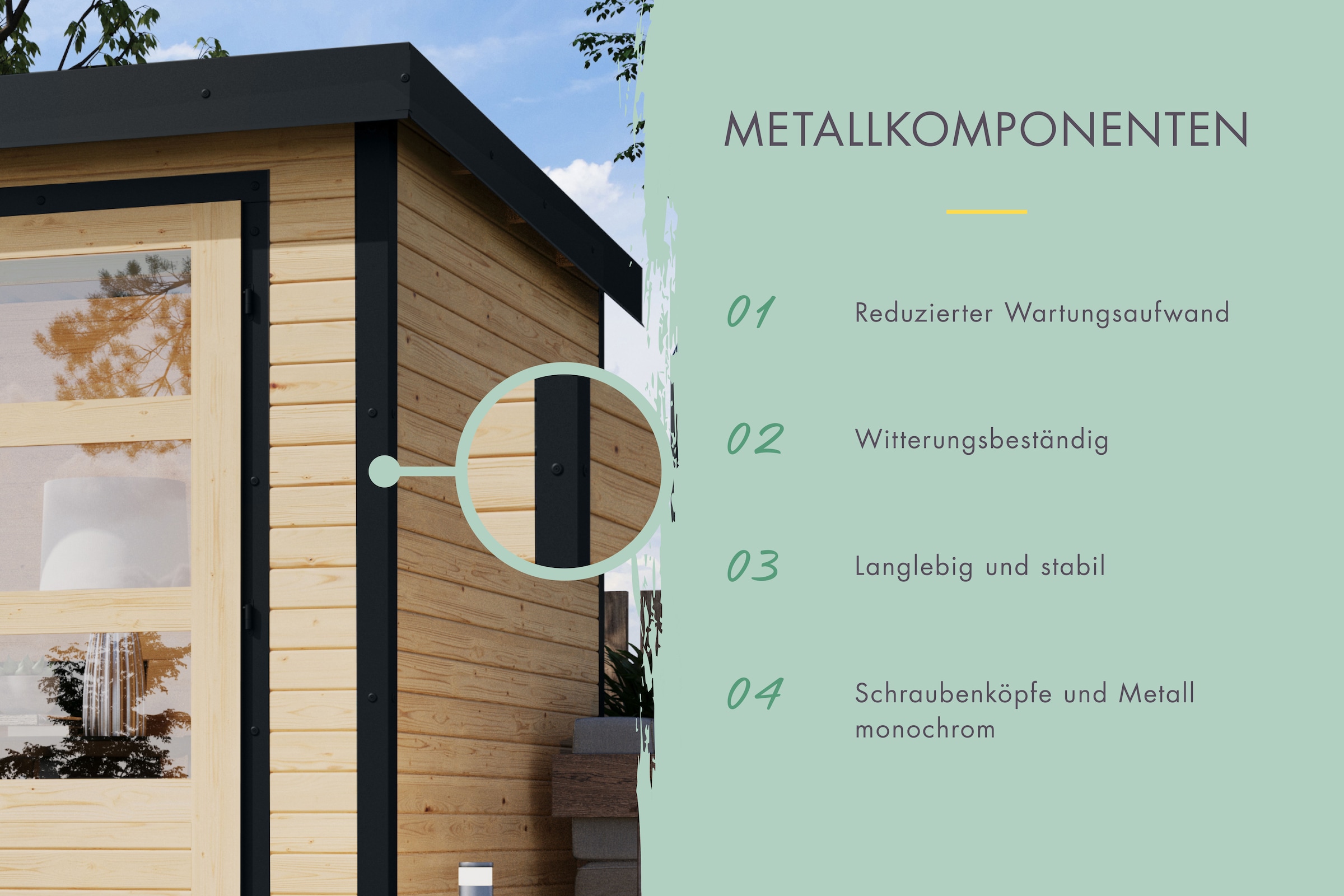 Karibu Gartenhaus »"Jupiter 3,5 C" SET anthrazit, mit Anbaudach 2,35 m breit«, hochwertige Materialien: nordische Fichte, Stahlecken, Trapezblechdach