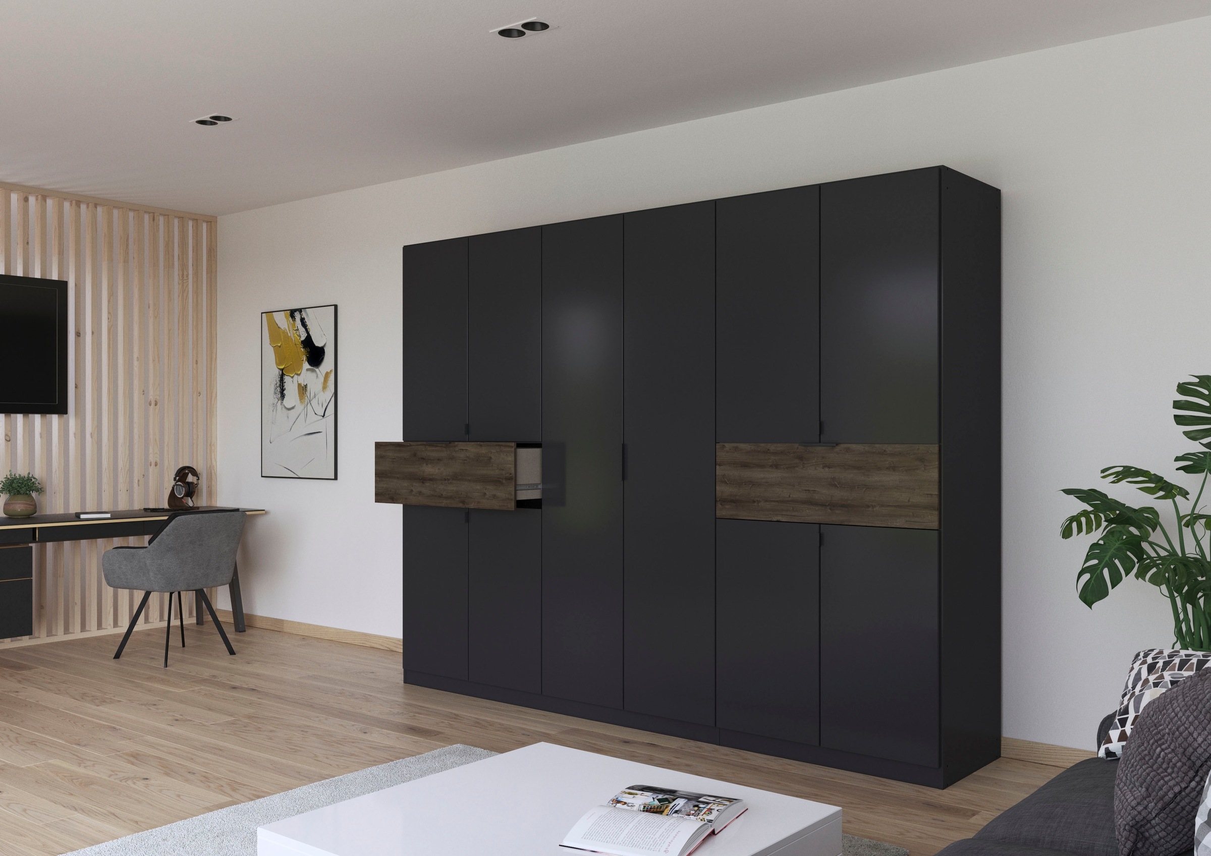 rauch Drehtürenschrank »Kleiderschrank Schrank Garderobe Wäscheschrank TICAO«, (Schubladen in der Höhe variabel positionierbar), mit 2 geräumigen Schubladen, viel Stauraum MADE IN GERMANY
