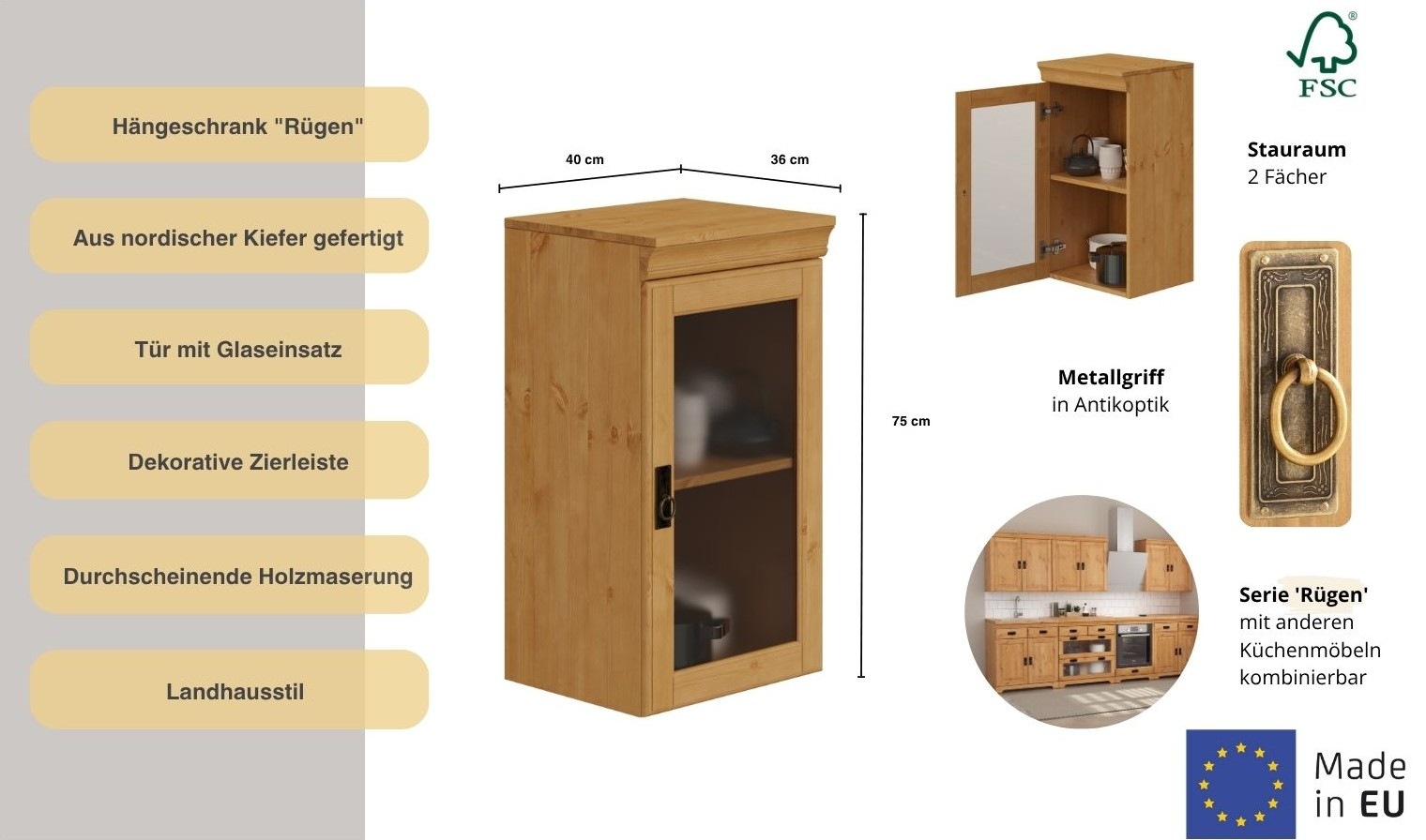 Home affaire Hängeschrank "Rügen", Breite 40 cm, FSC zertifiziertes Massivh günstig online kaufen