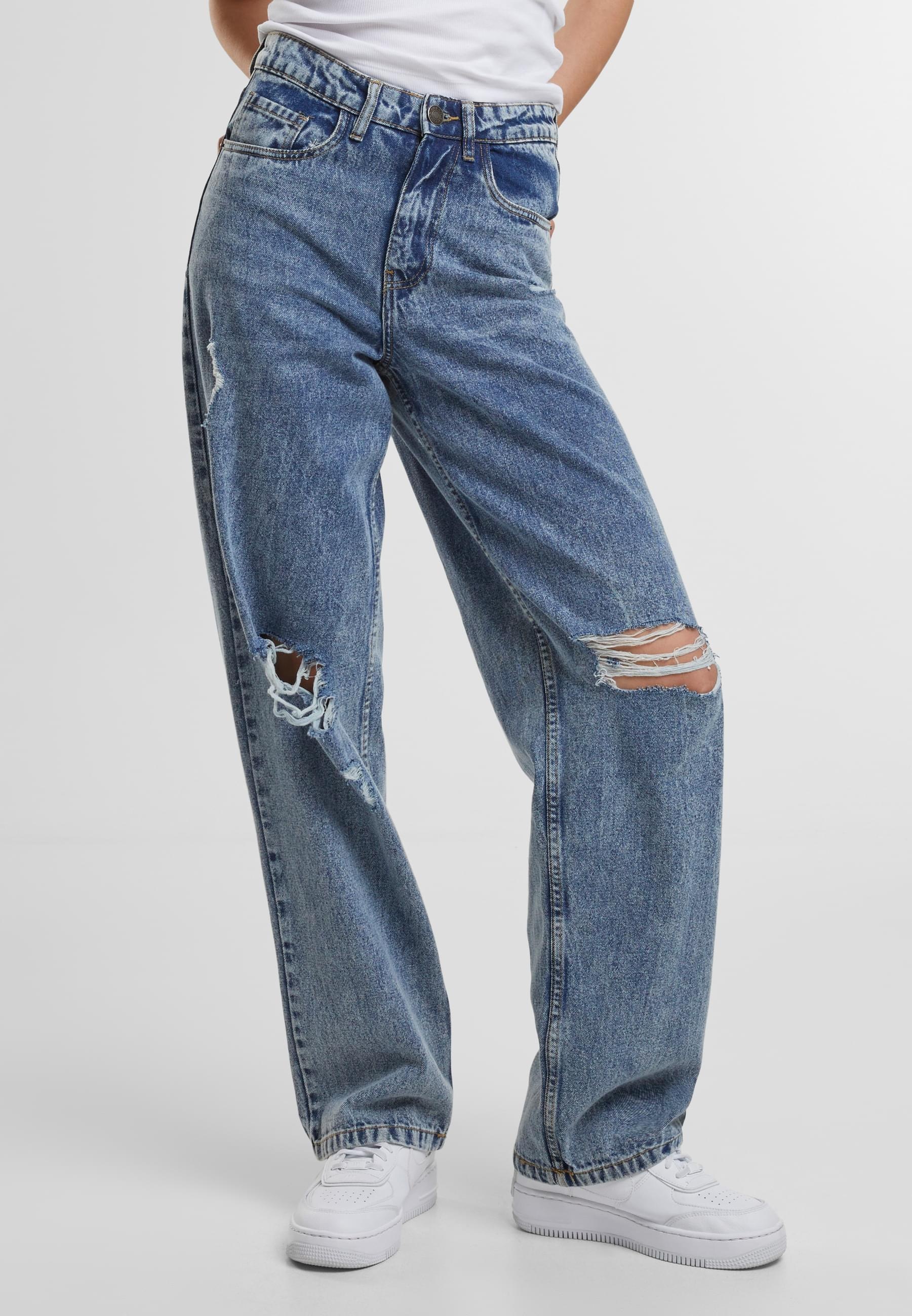 URBAN CLASSICS Bequeme Jeans »Urban Classics Ladies Distressed 90's Wide Leg Denim Pants«