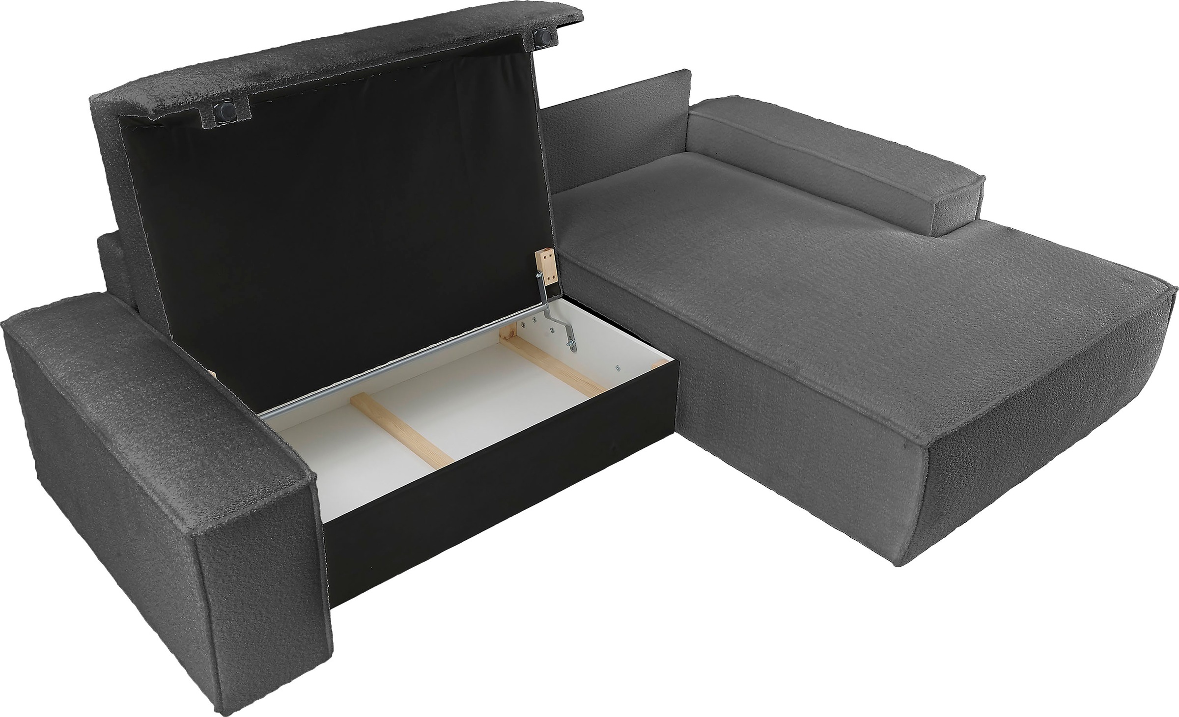 andas Ecksofa »Finnley Schlafsofa 267 cm in Bouclé, Struktur fein u. Cord, L-Form,«, Schlaffunktion m. Bettkasten (136/210 cm), Bouclé, Struktur und Cord