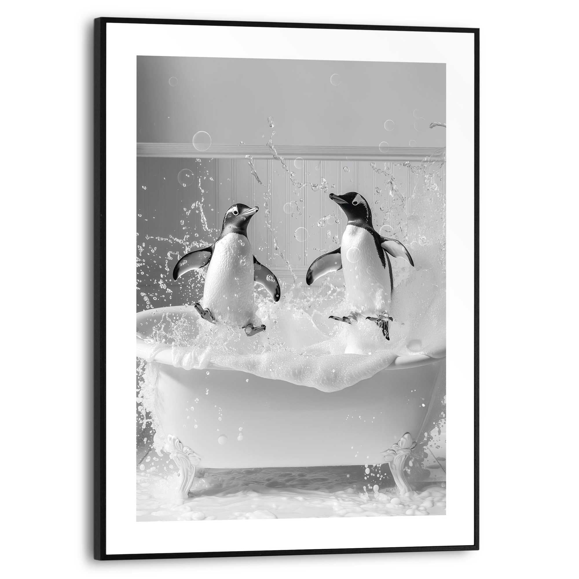 Reinders Poster "Penguin Splash", Toilette - Schwarz-Weiß - MDF - Tiere - 3 günstig online kaufen