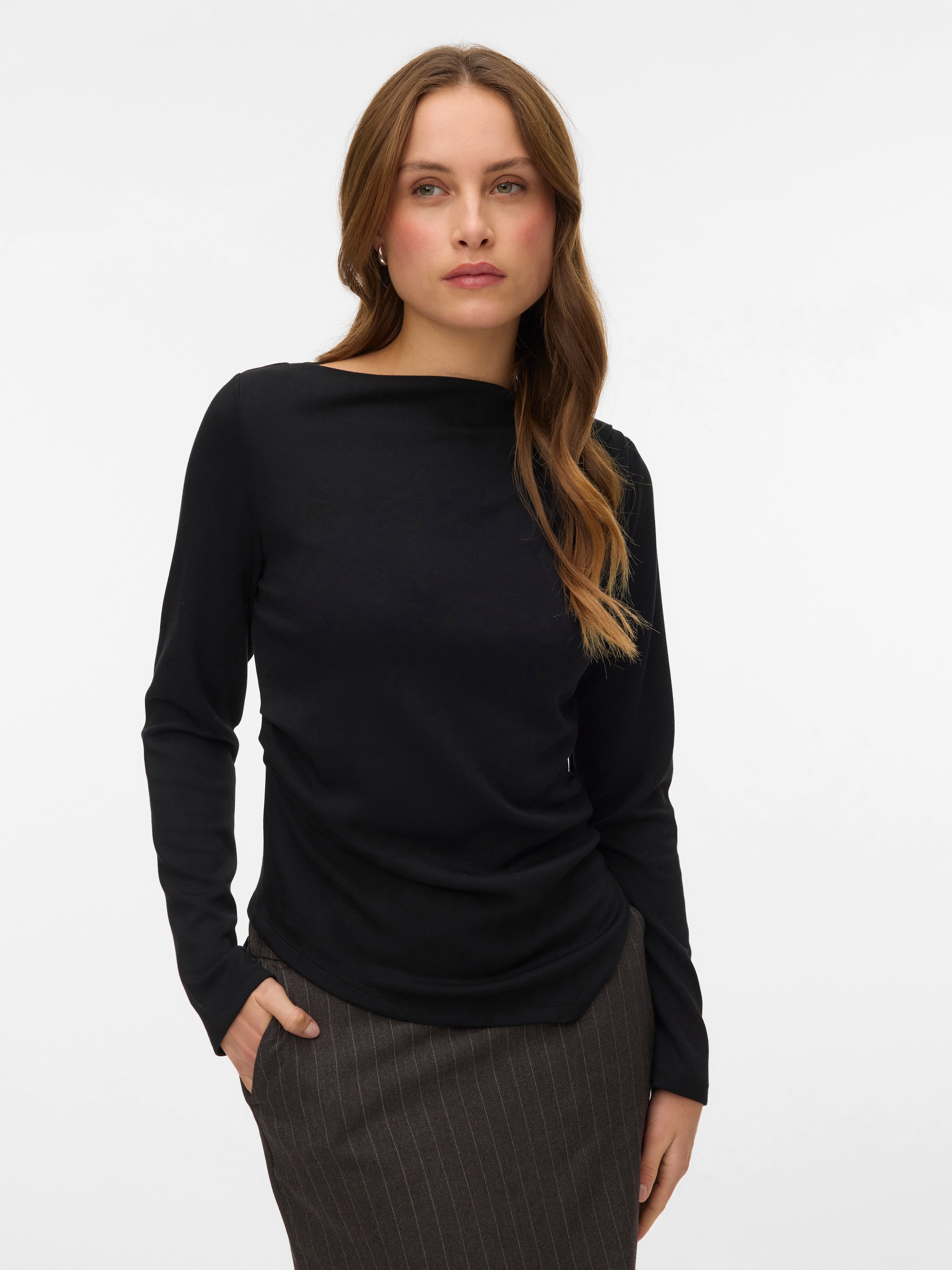 Vero Moda Langarmshirt "VMMILLE LS BOATNECK SHORT TOP JRS NOOS" Materialmix günstig online kaufen
