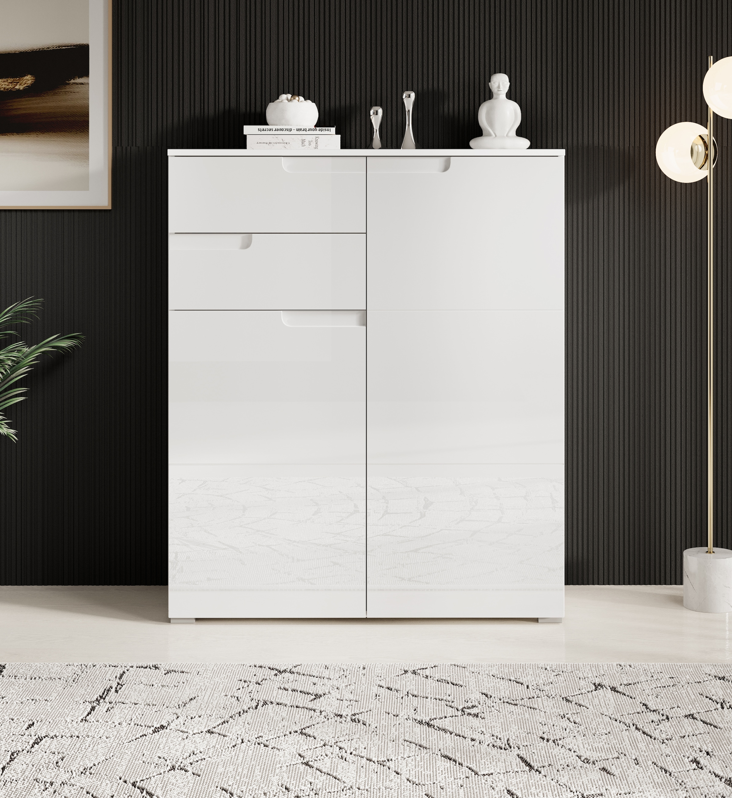 HBZ Kommode »Spice weiß hochglanz, BxHxT 100x119x40 cm«, Kommode mit 2 Türen, 2 Schubkästen und 3 Einlegeböden