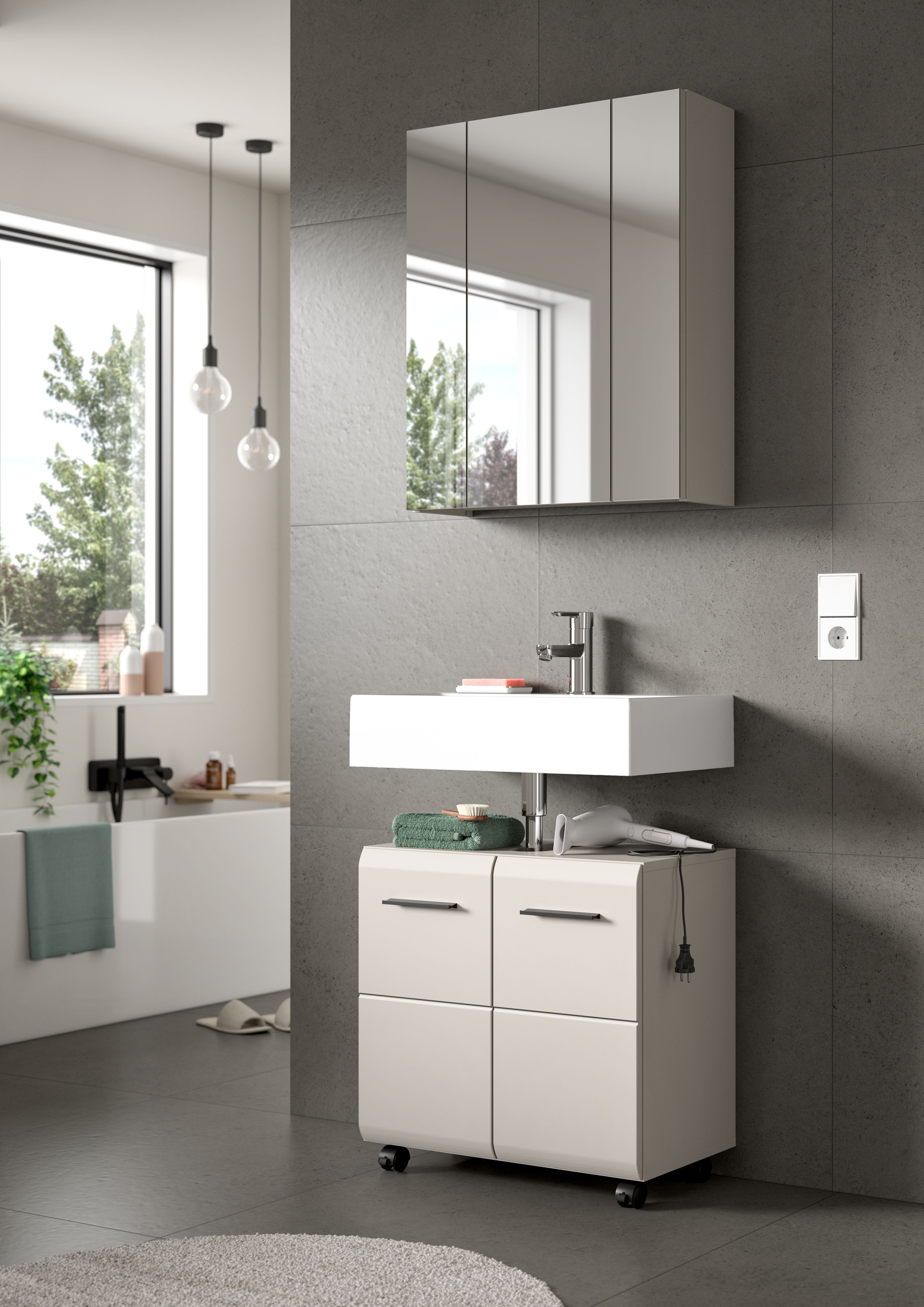 INOSIGN Badmöbel-Set »FLORENZ, 2-tlg. Bad-Kombination, hochwertige MDF-Front« best. aus: 1 Spiegelschrank, 1 Waschbeckenunterschrank, 3 Stk. tlg.