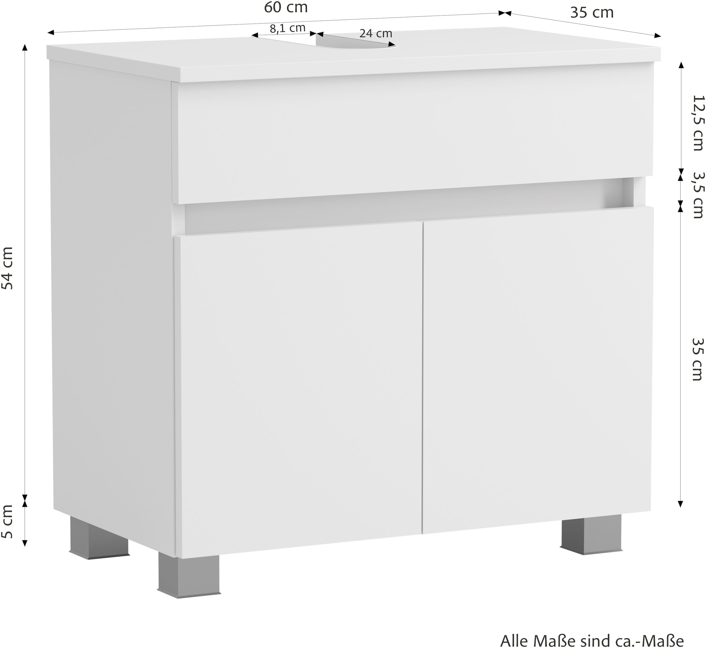 OTTO home Waschbeckenunterschrank »Bozen, Unterbeckenschrank 60 cm« griffloses Design, Maße (B/T/H): 60/35/54 cm