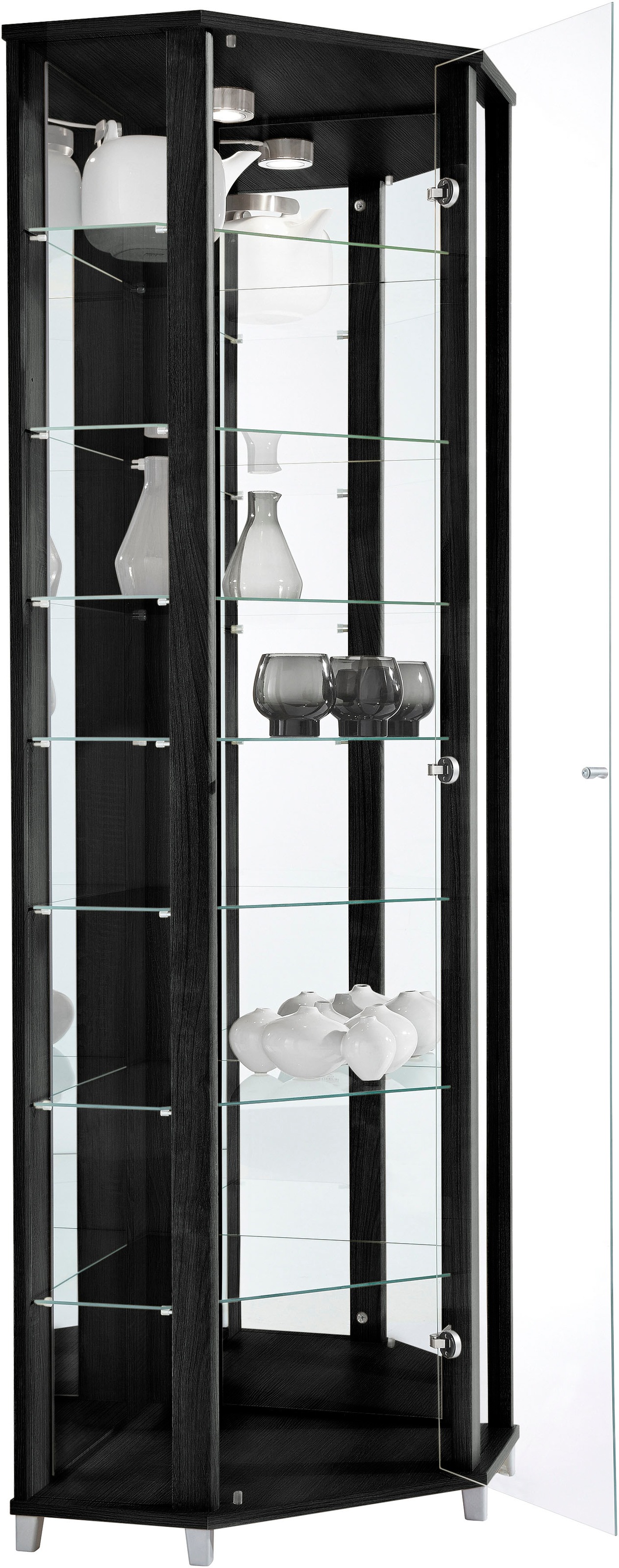 fif möbel Eckvitrine »TRIO Höhe ca. 172 cm, ink. Beleuchtung«, Eckvitrine/Glasvitrine 1x Glastür, perfekt für Sammler, Sammlervitrine