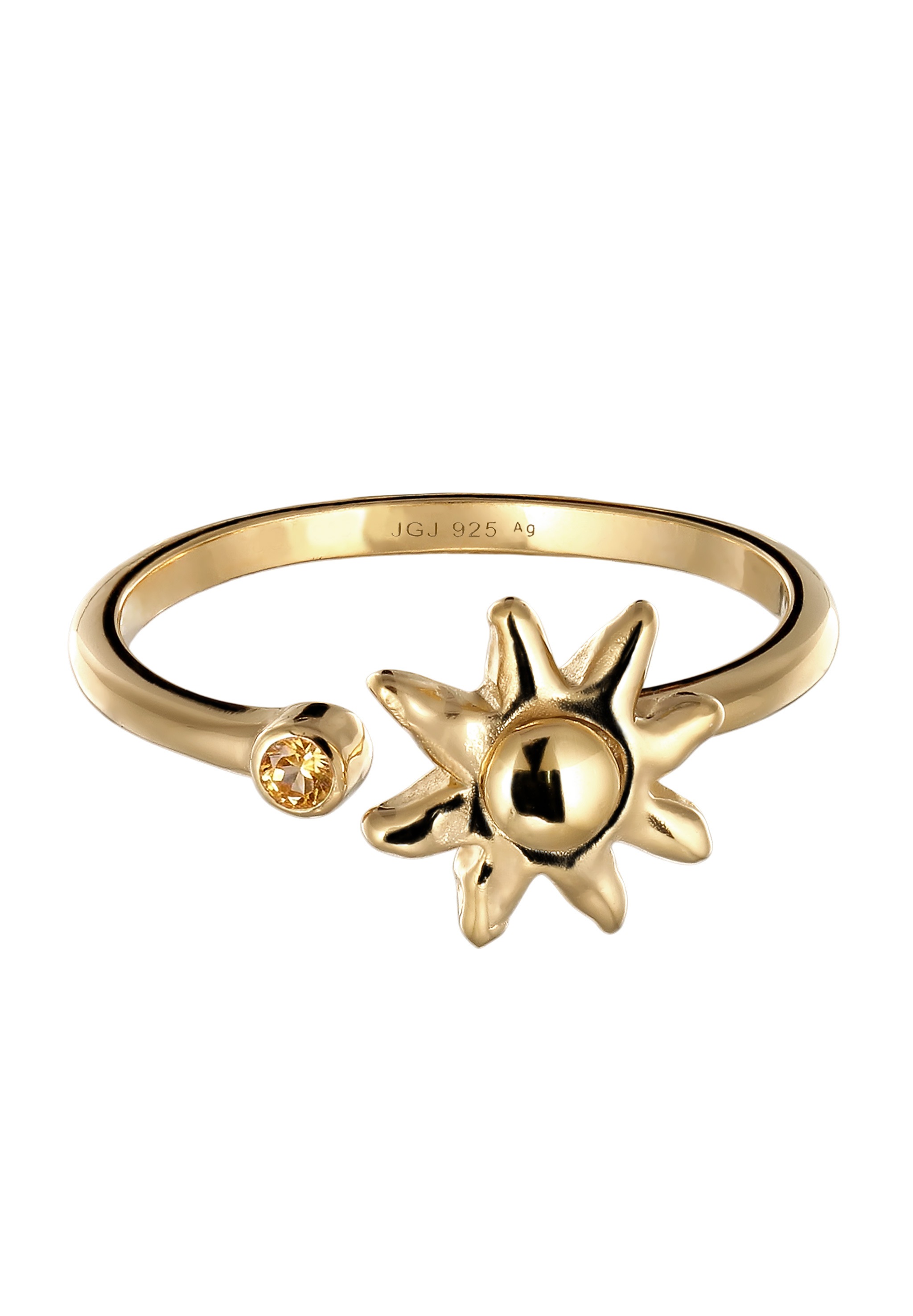 Elli Silberring »Ring mit Citrin Sonnensymbol Gelb 925 Sterling Silber vergoldet«
