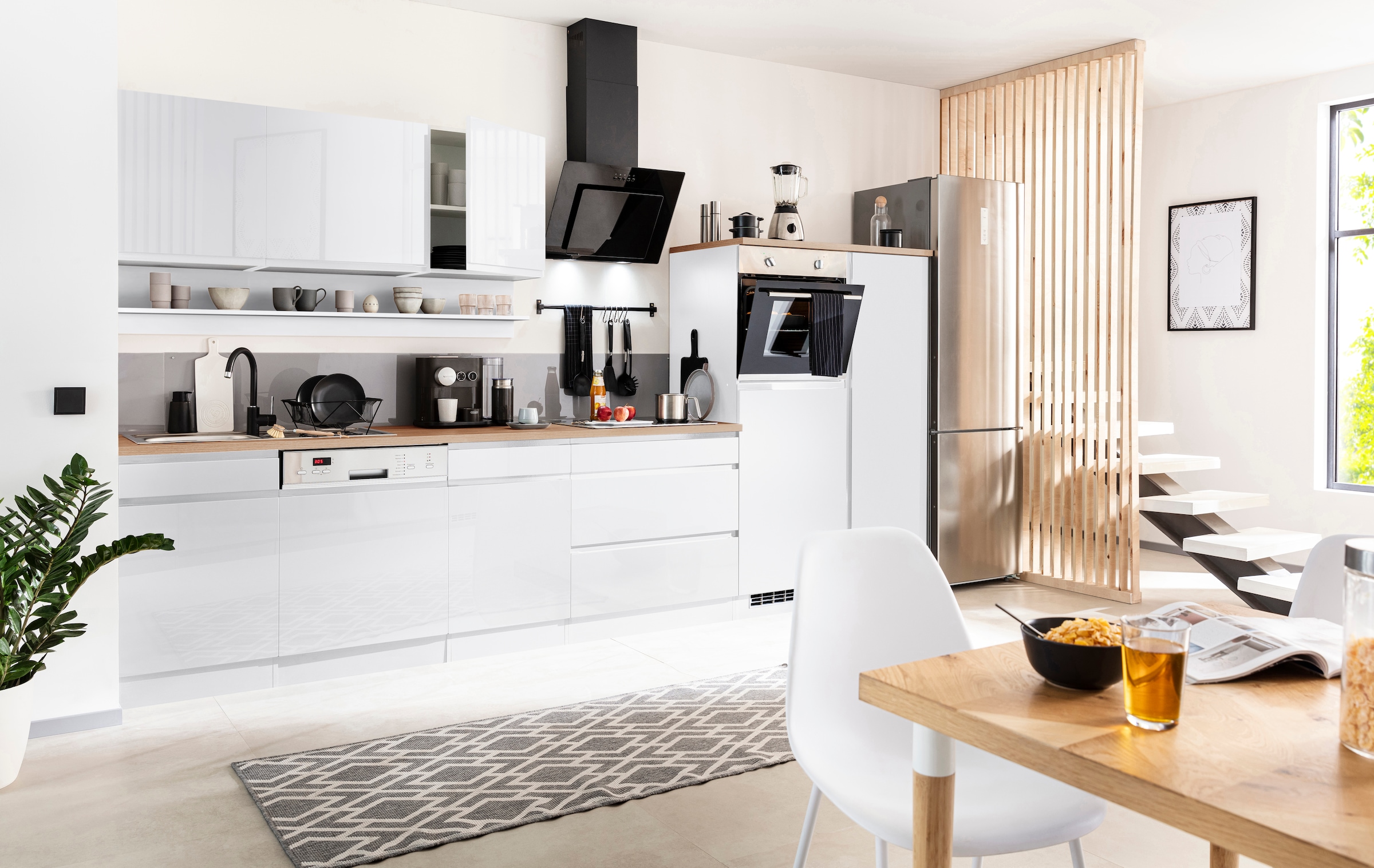 KOCHSTATION »KS-Virginia,neu in verbesserter Ausführung« Arbeitsplatte 38 mm stark, Stauraum, Softclose,  Breite 350 cm, Soft-Close, ohne E-Geräte