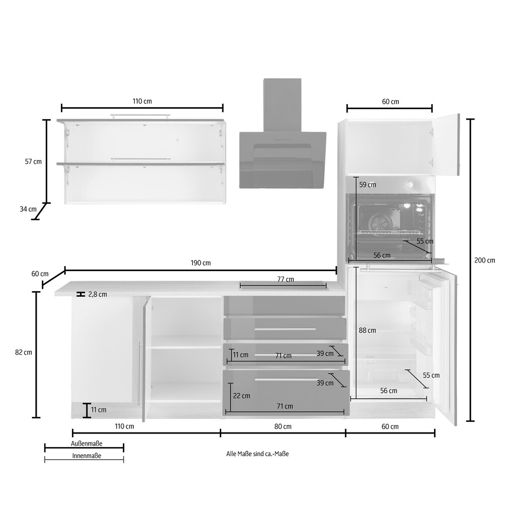 HELD MÖBEL Winkelküche »Samos«, mit E-Geräten, Stellbreite 300 x 250 cm