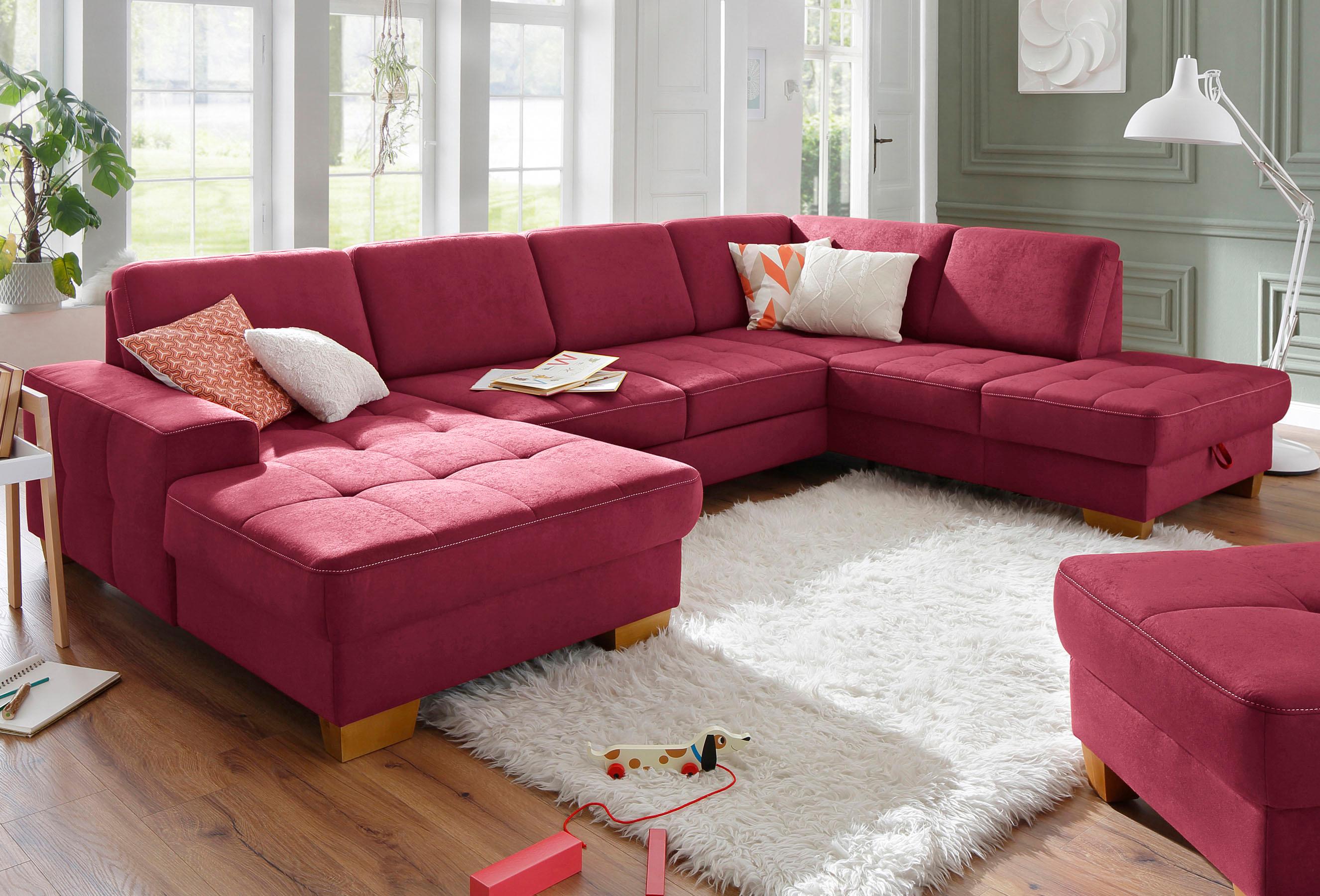 OTTO home Wohnlandschaft "Puccini U-Form" mit Federkern, Sitztiefenverstellung, Kontrastnaht
