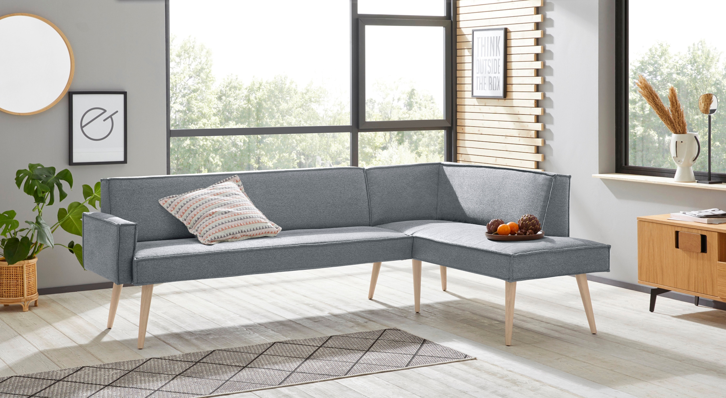 exxpo - sofa fashion Eckbank "Lungo, moderne Kedernaht, bequem und elegant, hoher Holzfuß", hochwertige Detailverarbeitu