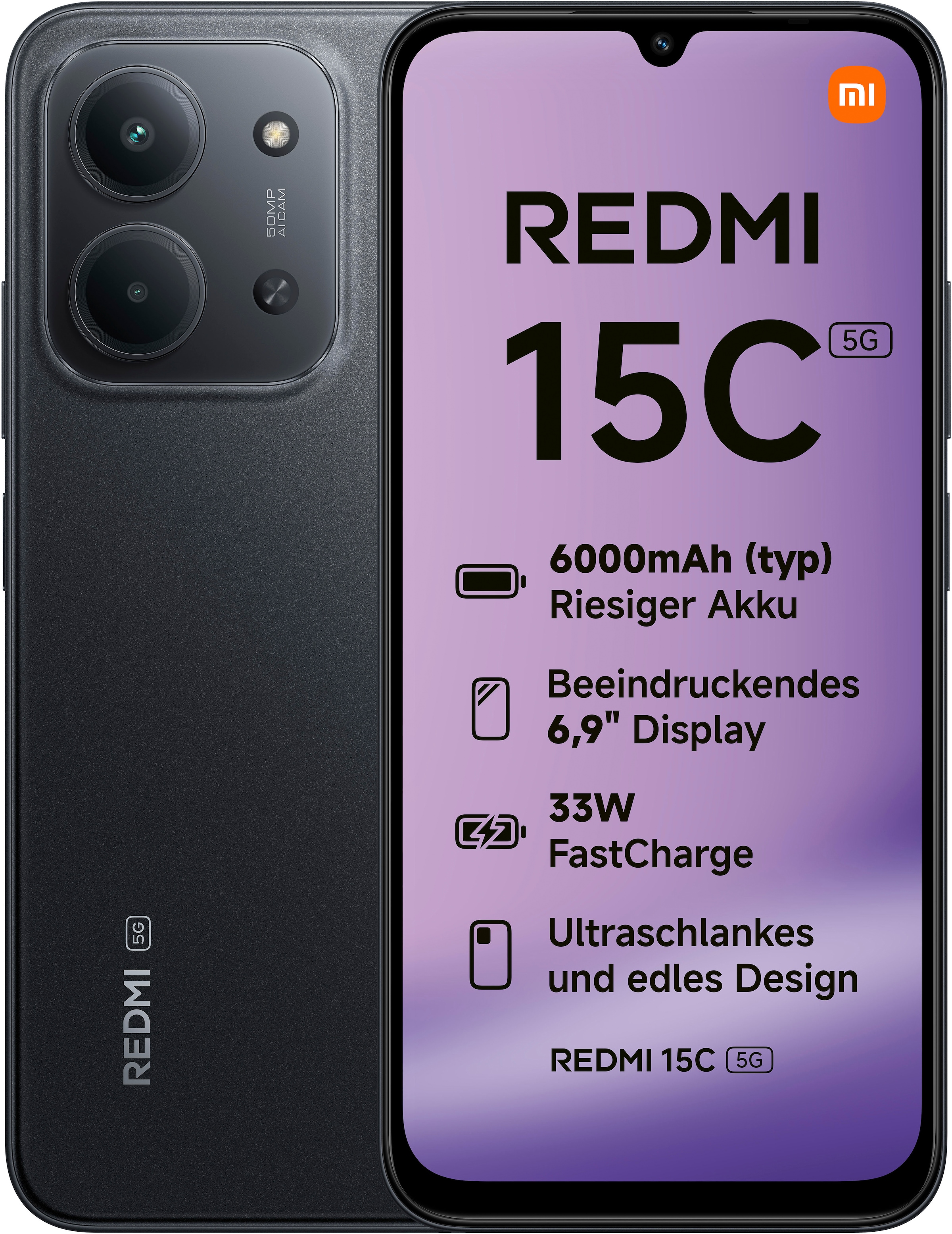 XIAOMI Smartphone "Redmi 15C 5G 4+128GB", 128 GB, schwarz, Mobiltelefone