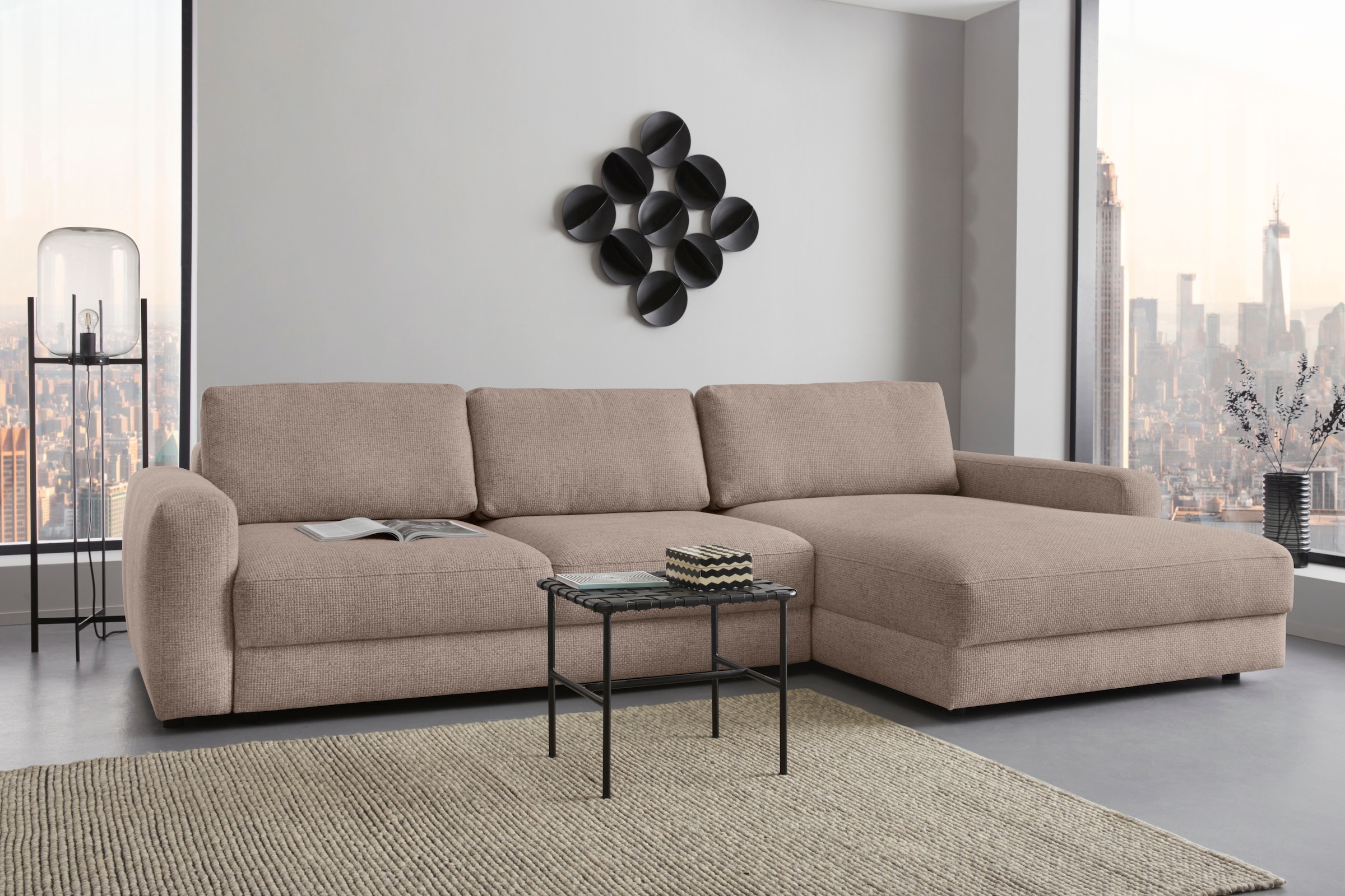 Places of Style Ecksofa »Bloomfield, bequem und elegant, L-Form«, wahlweise mit Bettfunktion und Bettkasten