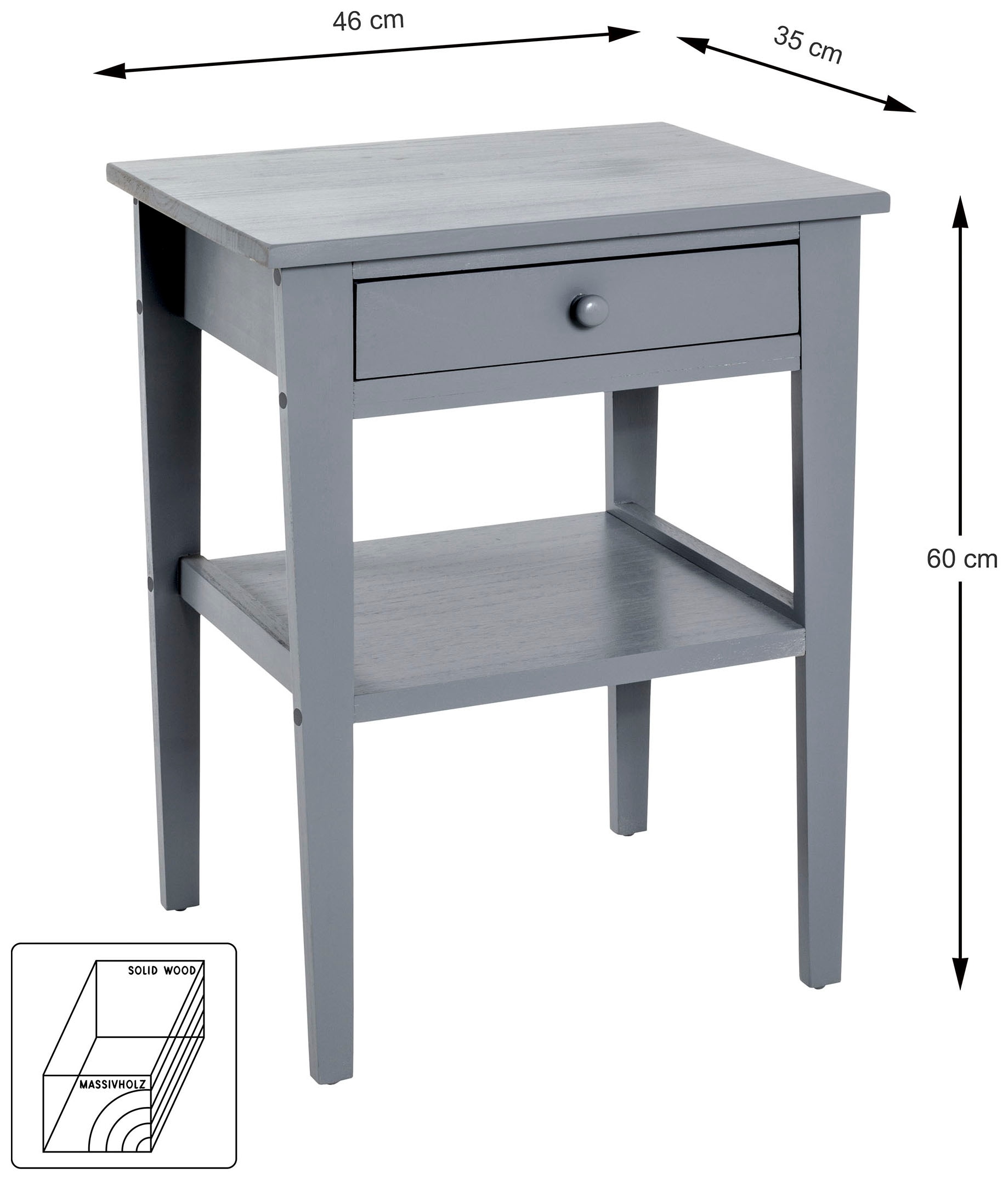 HAKU Beistelltisch »Nachtkonsole, Sofatisch, Wohnzimmertisch« 1 Stk. tlg. rechteckig - aus Massivholz Grau B/T/H 46/35/60 cm