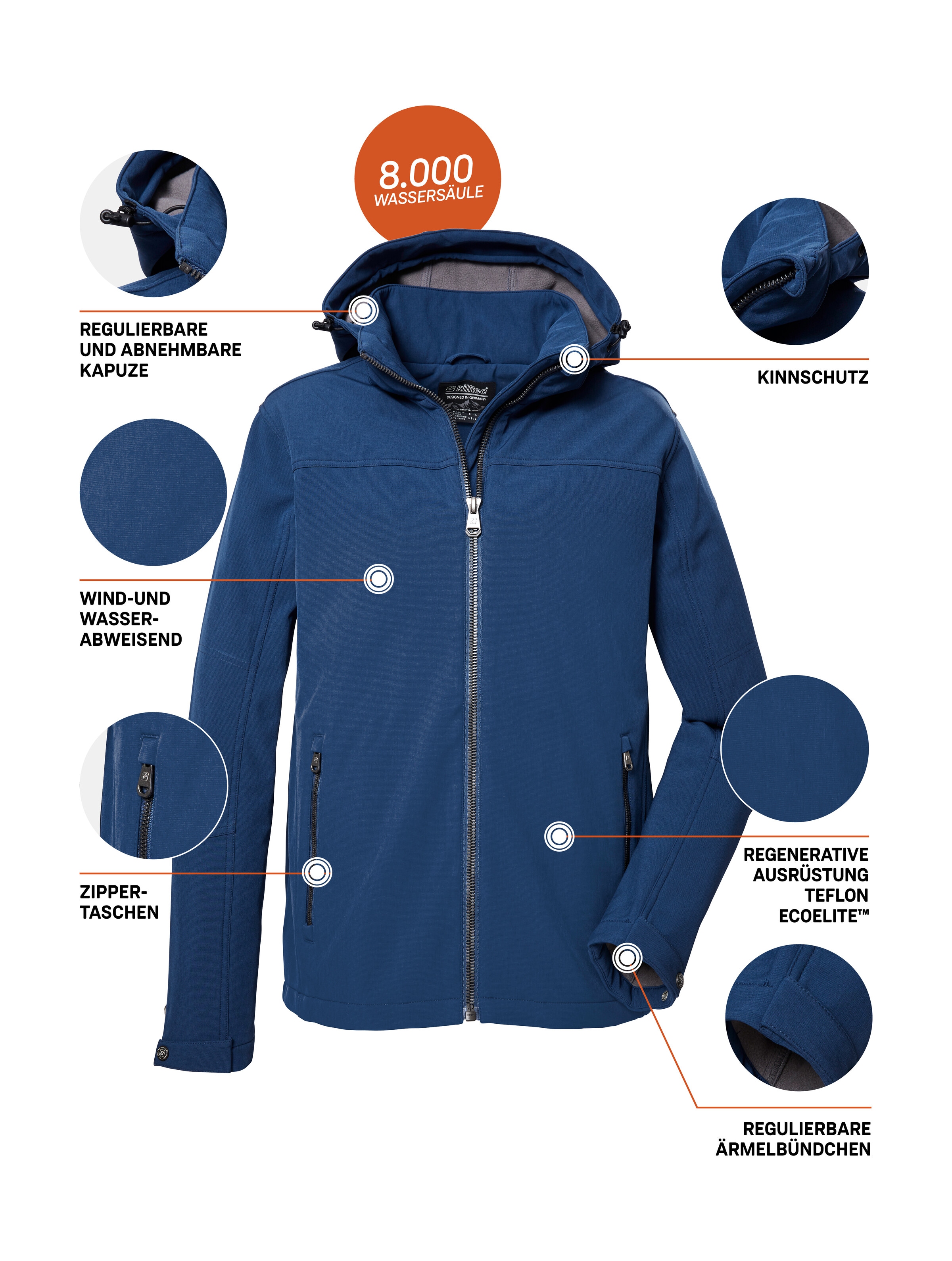 Killtec Softshelljacke »Herren Softshelljacke« Wasserabweisende Softshelljacke mit Fleece, abnehmbarer Kapuze