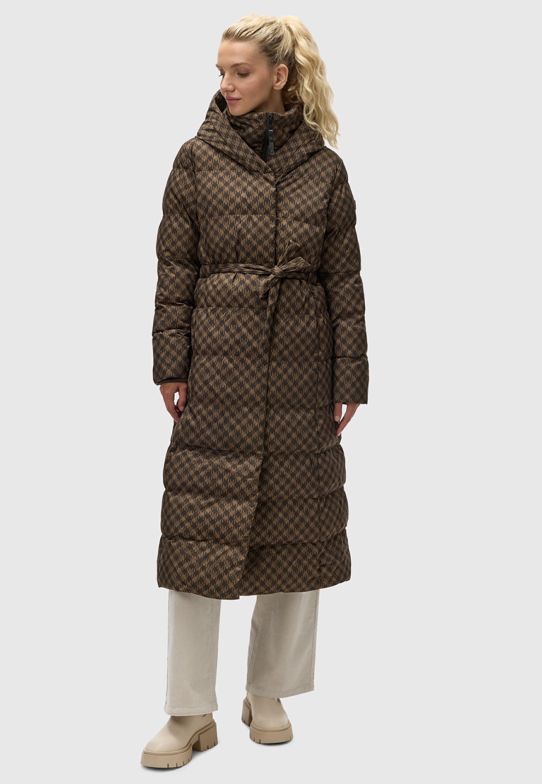 Ragwear Steppmantel »Niara Long Print«, wasserdichter Mantel mit angesagtem Hahnentritt Muster