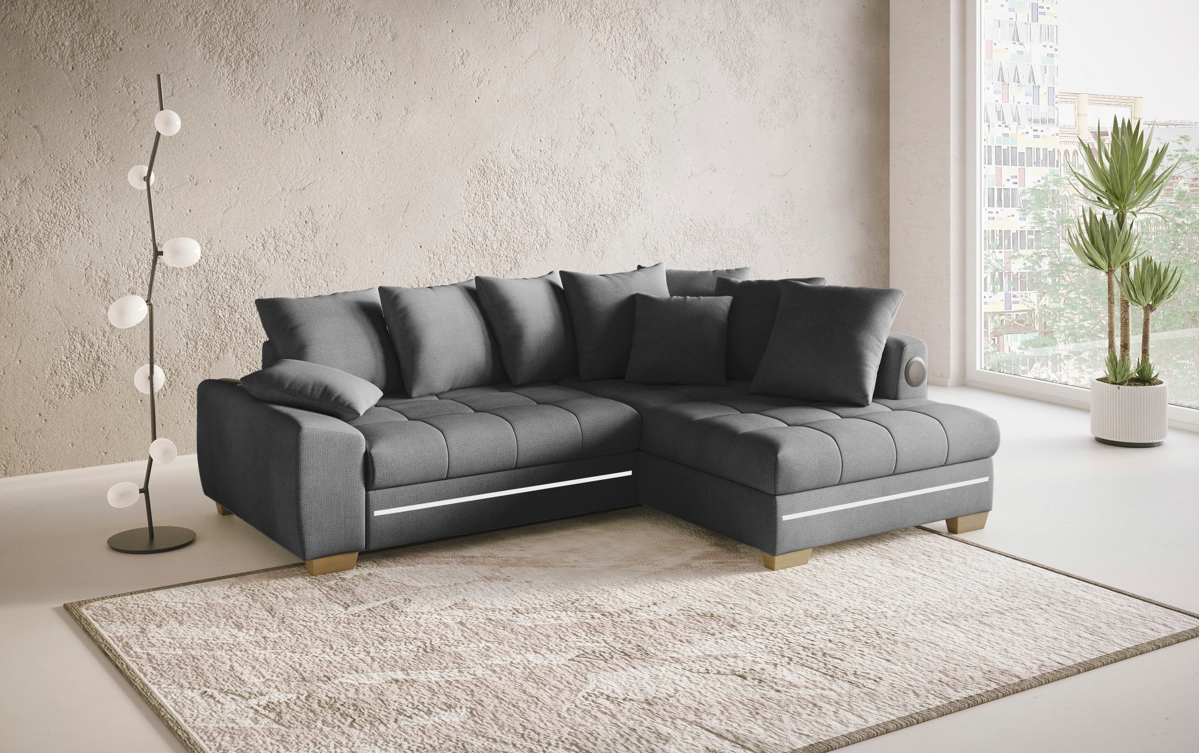 Mr. Couch Ecksofa »Nikita II, L-Form«, mit Kaltschaum, RGB-LED, Soundsystem, wahlweise mit Bett, Bettkasten
