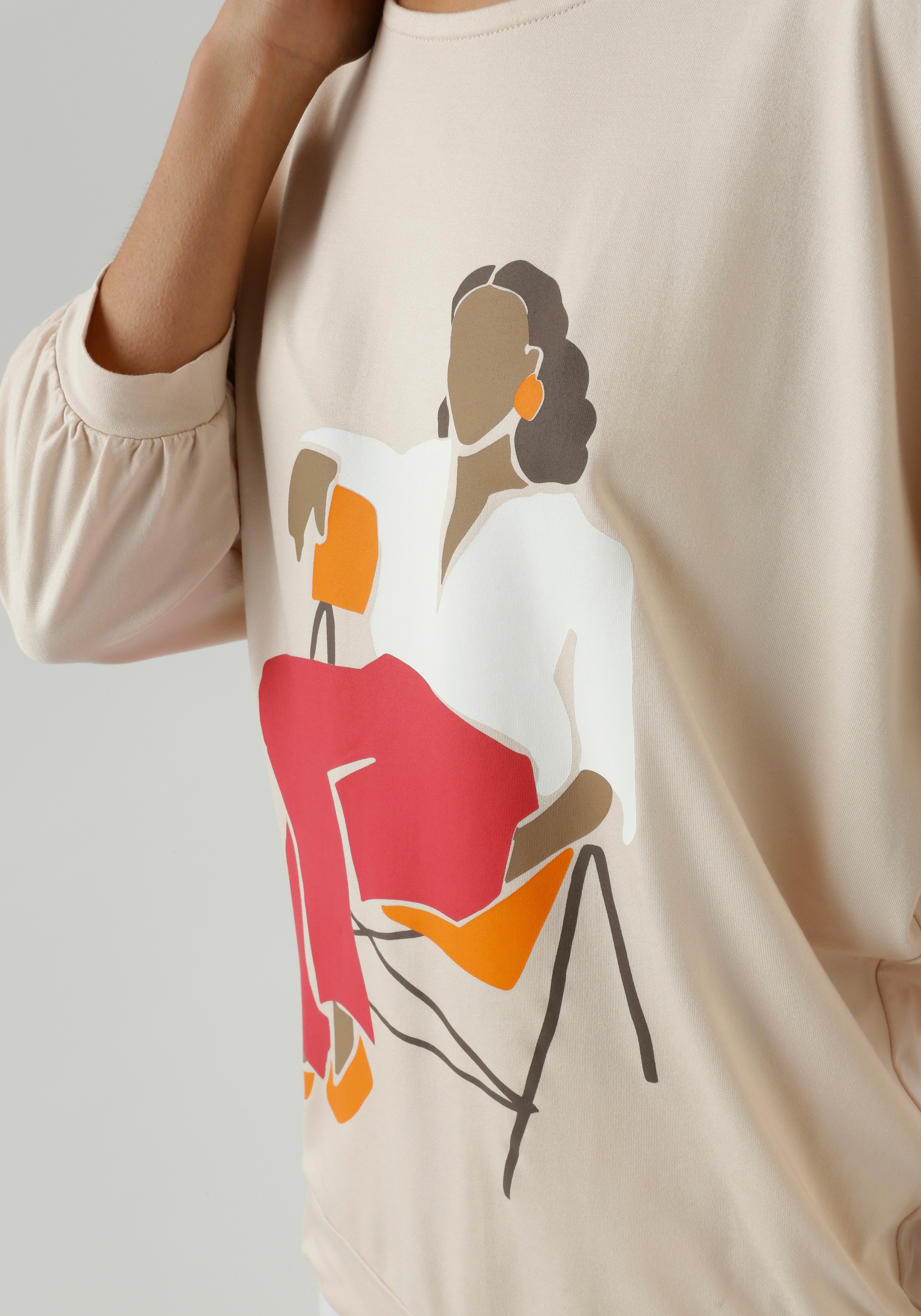 Thumbnail - Aniston SELECTED Fledermausshirt vorne mit großflächigem, femininem Frontdruck - NEUE KOLLEKTION