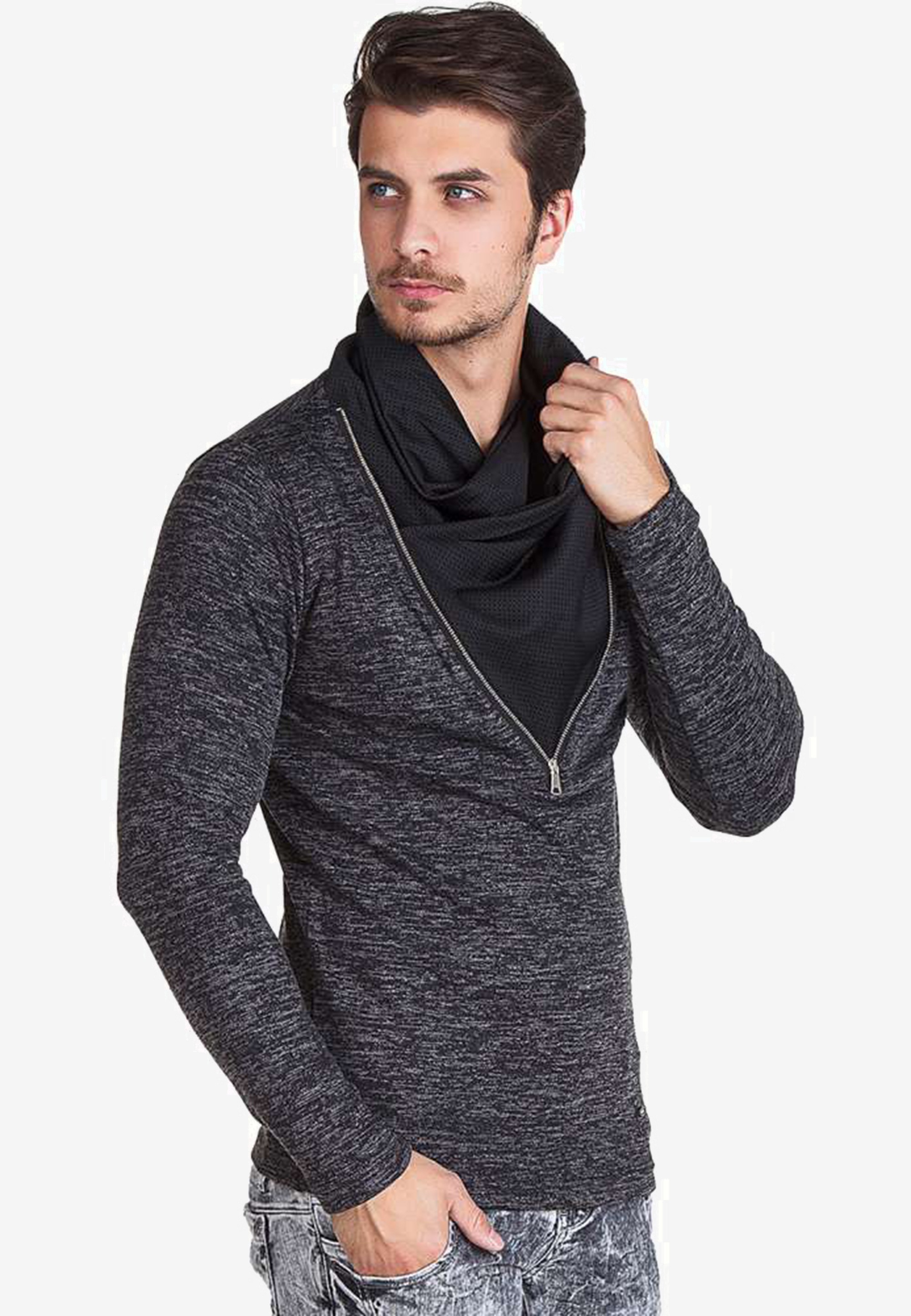 Cipo & Baxx Strickpullover, mit auffälligem Schalkragen