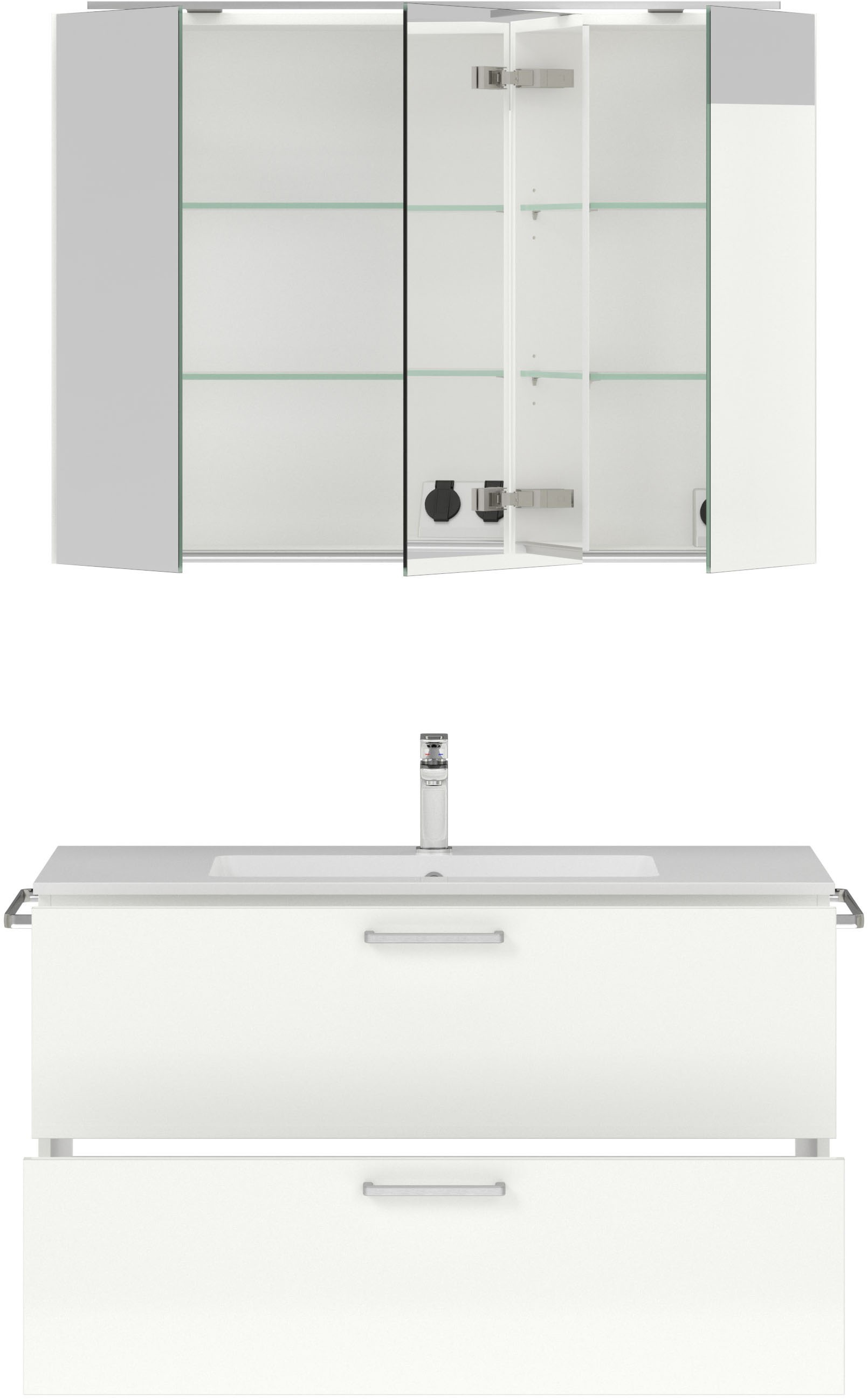 nobilia® Badmöbel-Set »Tolvina«, (2 St., vormontiert, mit Soft-Close), inkl. Spiegelschrank mit Beleuchtung und Dimmerfunktion, in 4 Breiten