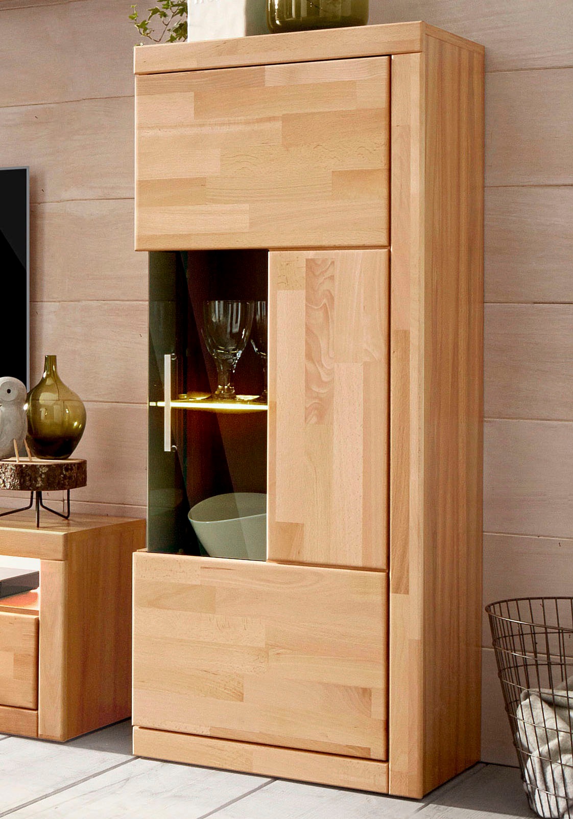 Home affaire Vitrine "Ribe,125cm hoch,35 cm tief,4 Fächer,1Glasboden variab günstig online kaufen