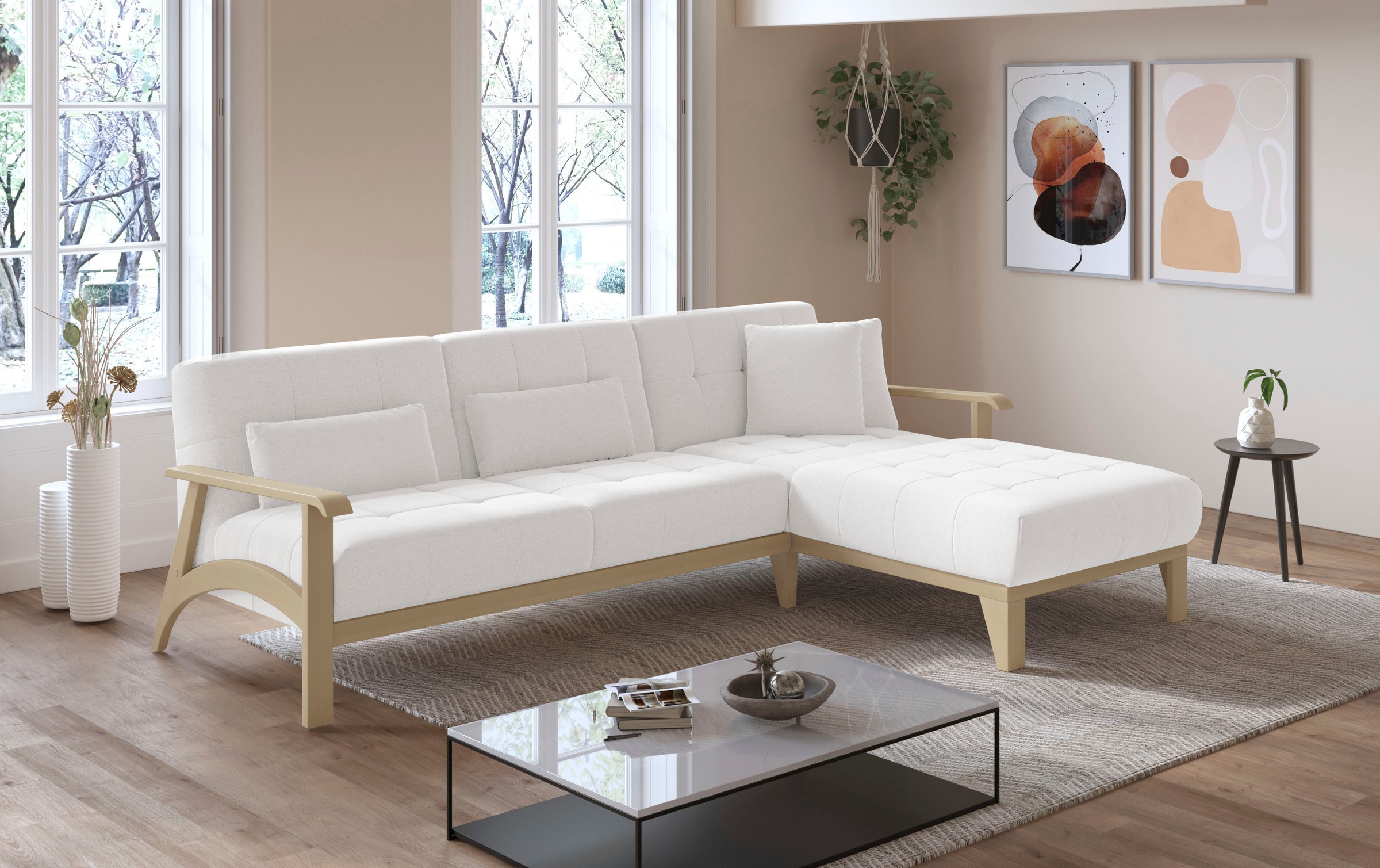 sit&more Ecksofa "Billund L-Form", Armlehnen aus Buchenholz in natur, versc günstig online kaufen