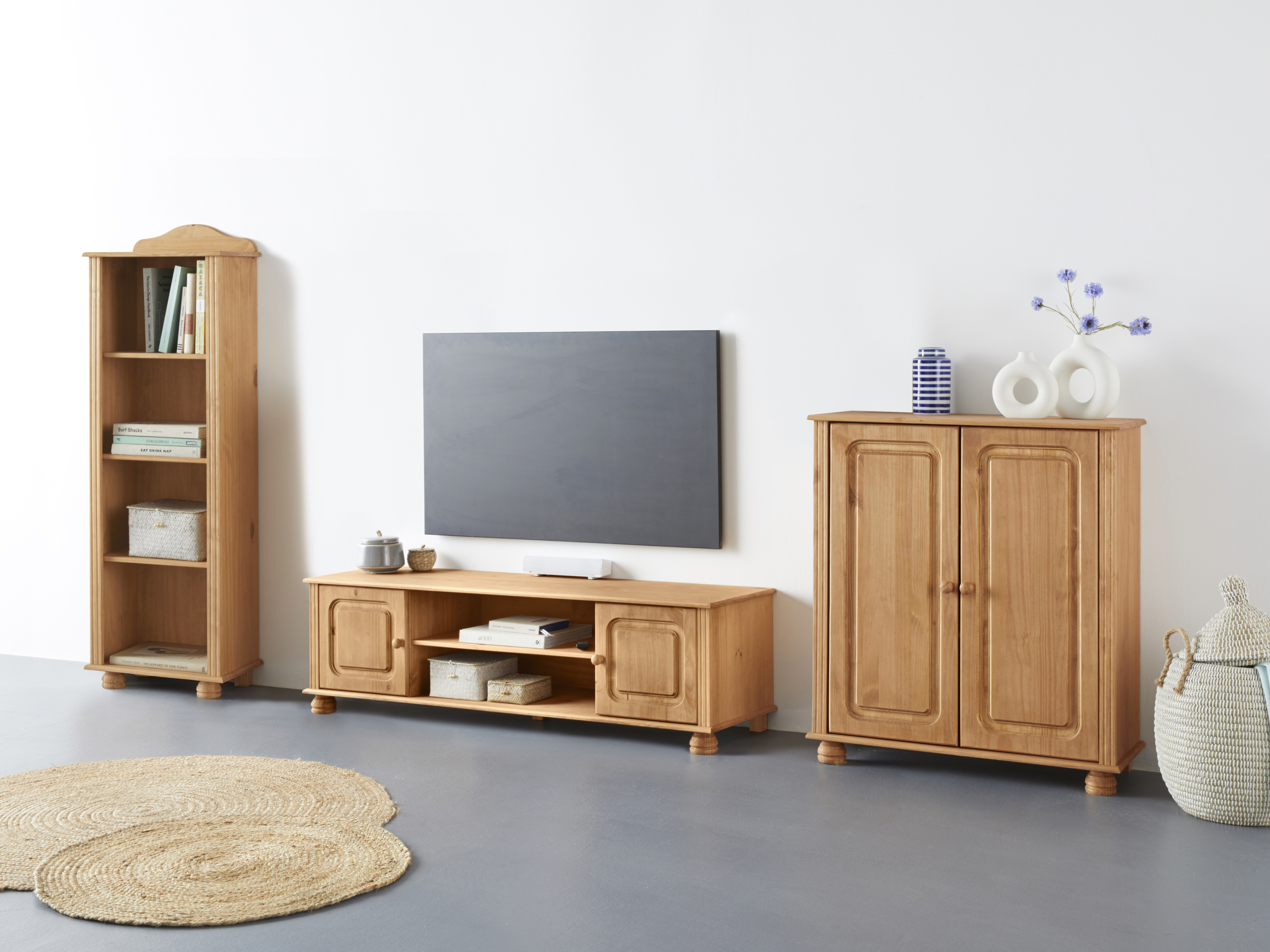 Wohnwand »Mette«, (3 St.), 1 Midischrank, 1 Bücherregal und 1 Lowboard ohne Wandboard