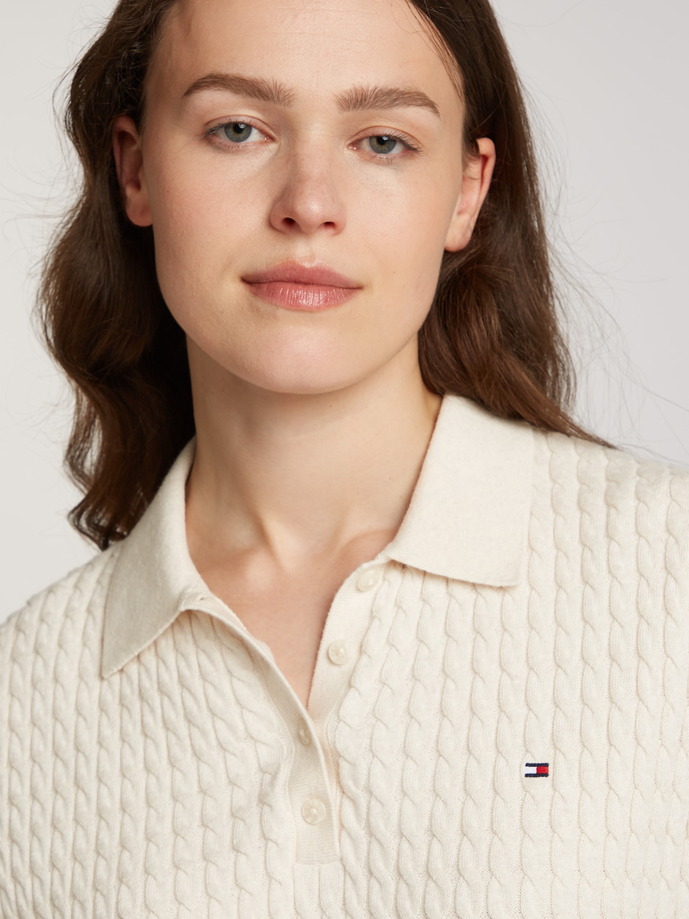 Tommy Hilfiger Polokragenpullover »CO CABLE POLO SWEATER SS«, mit Zopfmuster