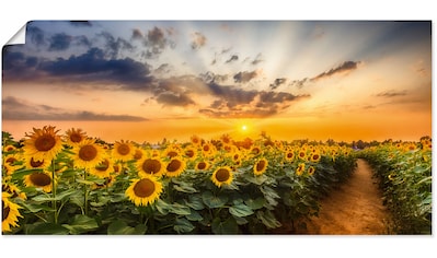Wandbild »Sonnenblumenfeld bei Sonnenuntergang«, Blumenbilder, (1 St.)