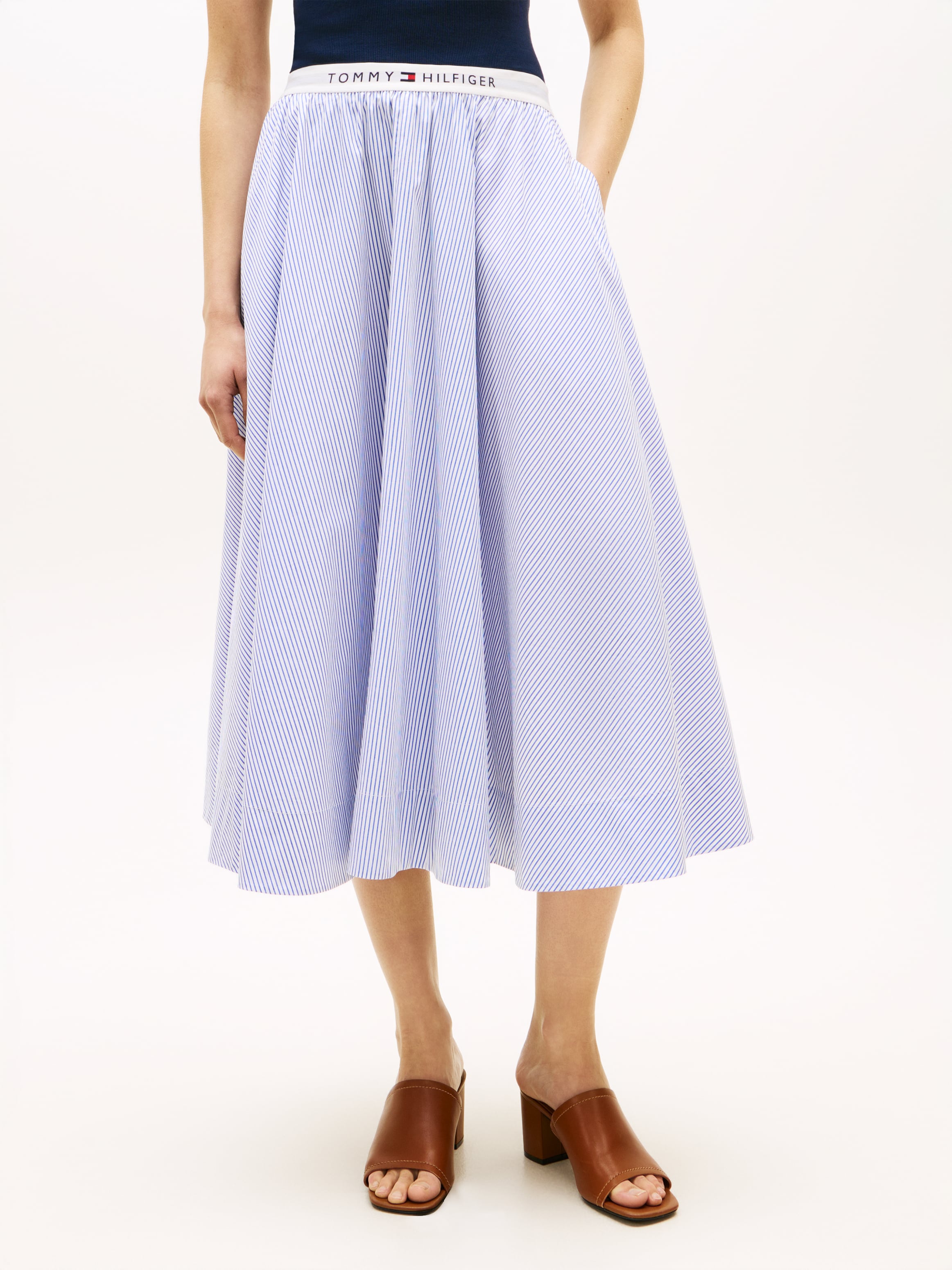 Tommy Hilfiger A-Linien-Rock »POPLIN BRANDED MIDI SKIRT« in Midi-Länge, mit Logobund