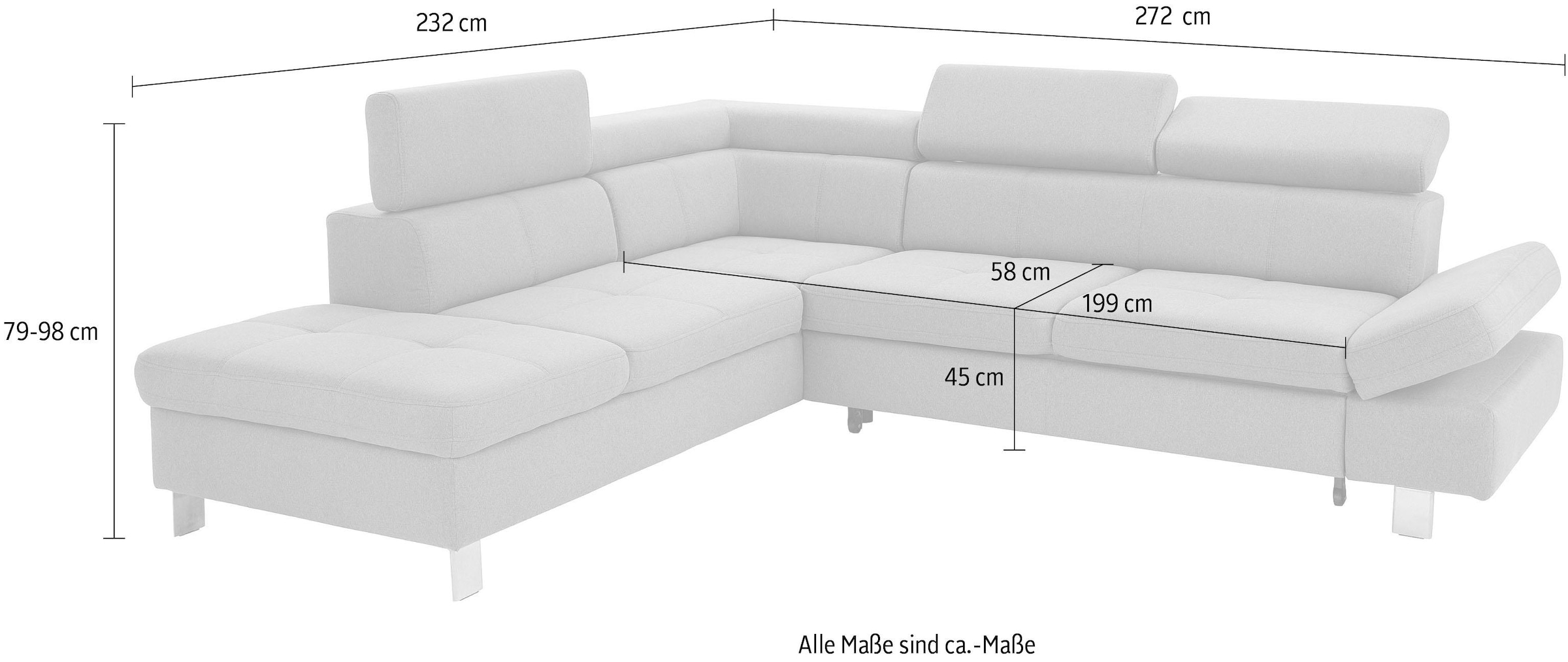 exxpo - sofa fashion Ecksofa »Fiji, L-Form«, mit Kopf- bzw. Rückenverstellung, wahlweise mit Bettfunktion