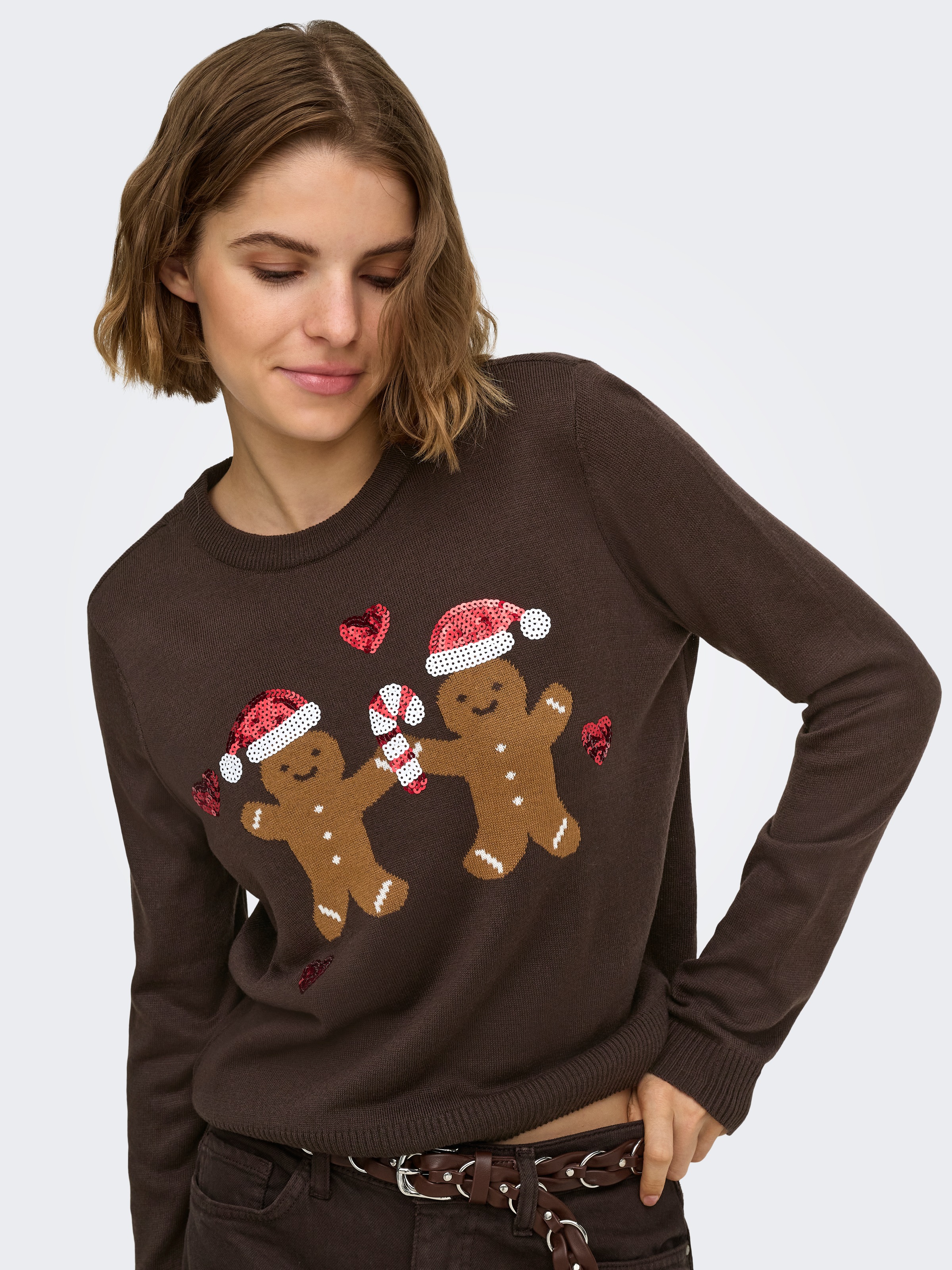 ONLY Weihnachtspullover »ONLXMAS SHINE MOTIVE LS O-NECK KNT« Kunstfaser, regular fit, X-Mas Strickmuster