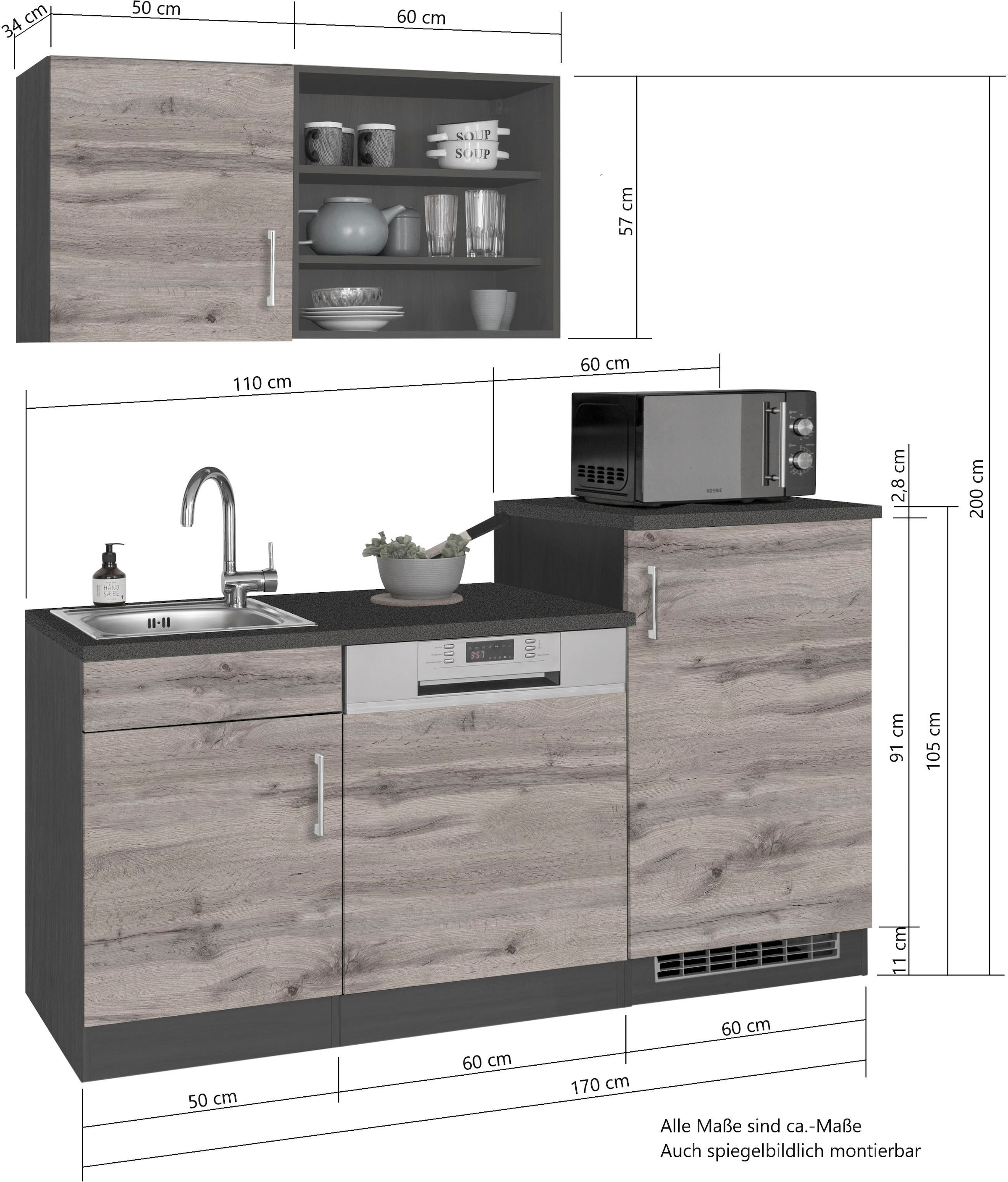 HELD MÖBEL Küche »Mali«, Breite 170 cm, mit E-Geräten